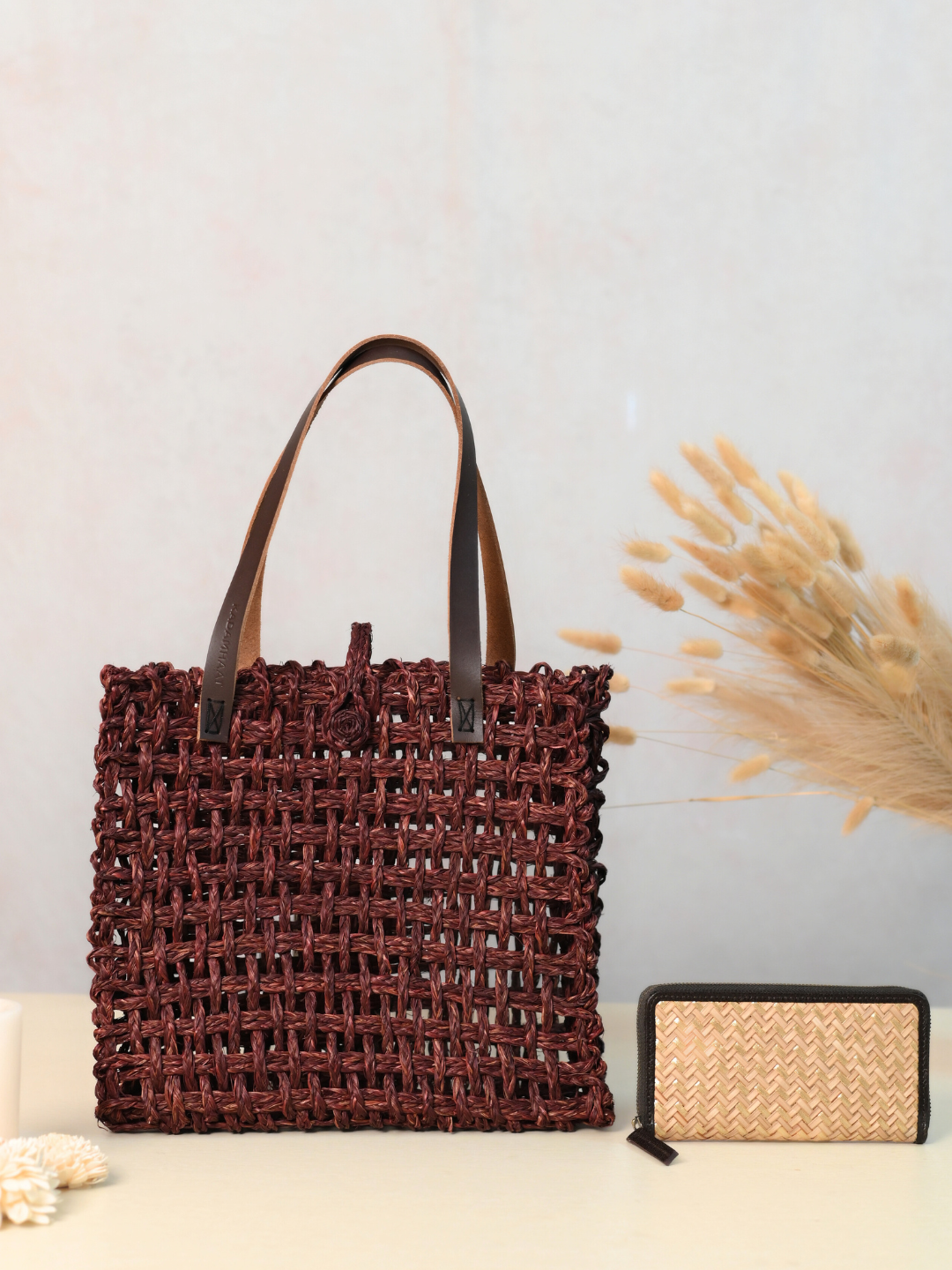 Handmade Sabai Grass Mesh Bag + Sitalpatti wallet