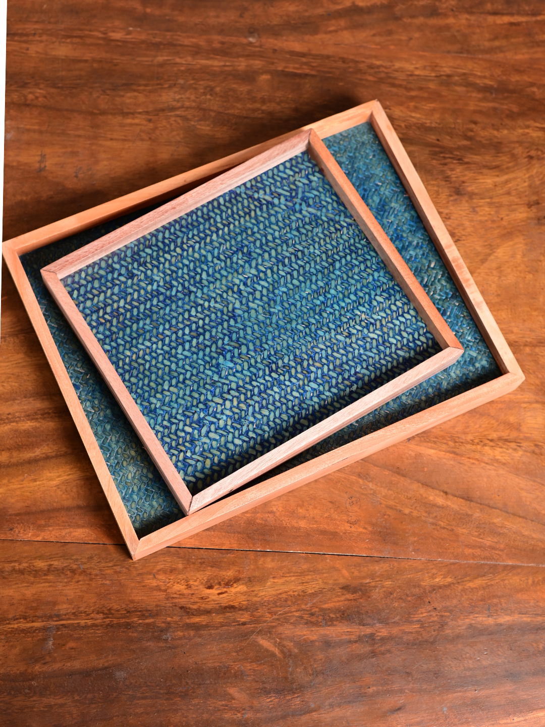 Handmade Large Ocean Blue Sitalpati Tray