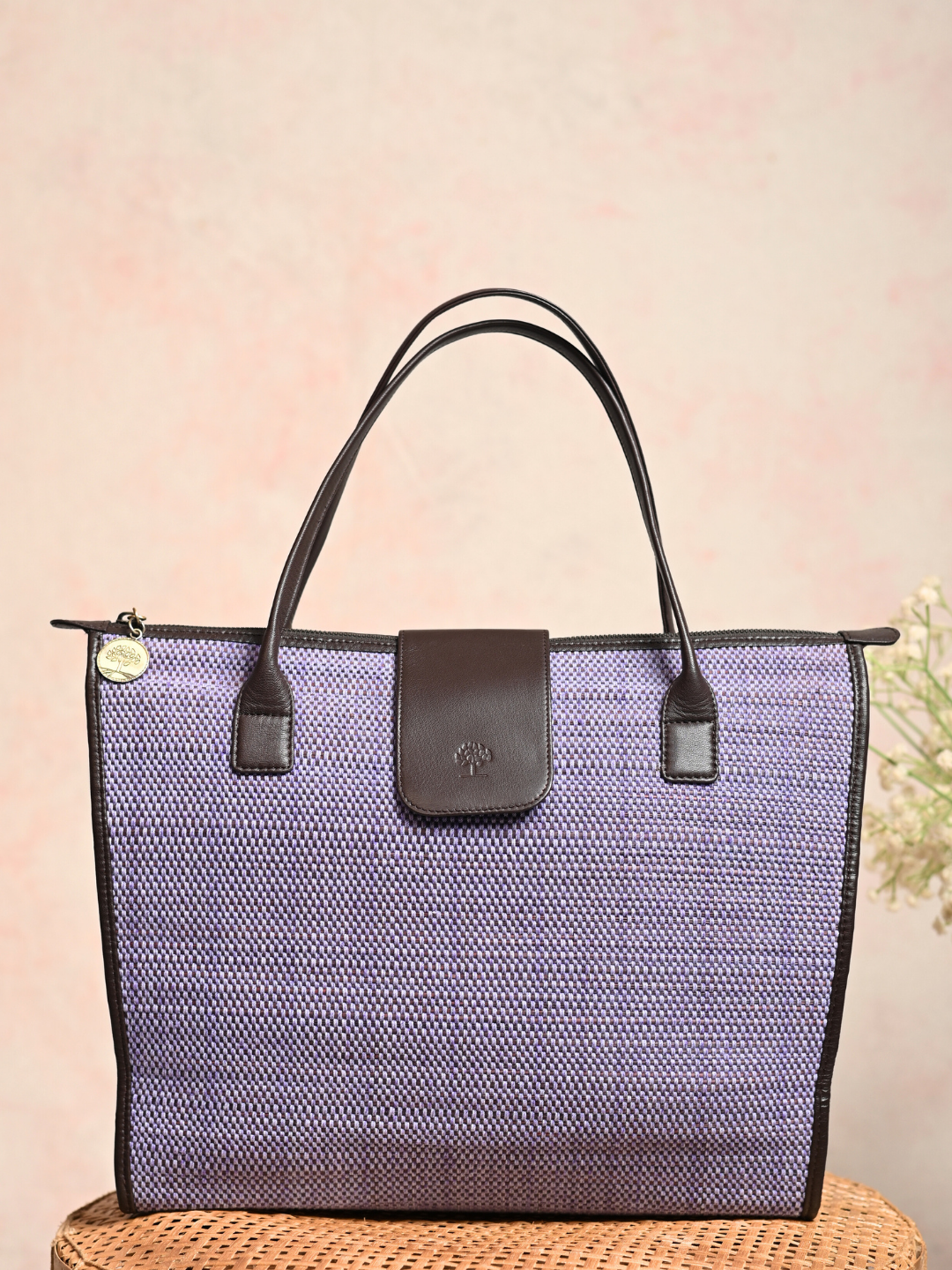 Handmade Roll-up Madurkathi Bag - Lavender