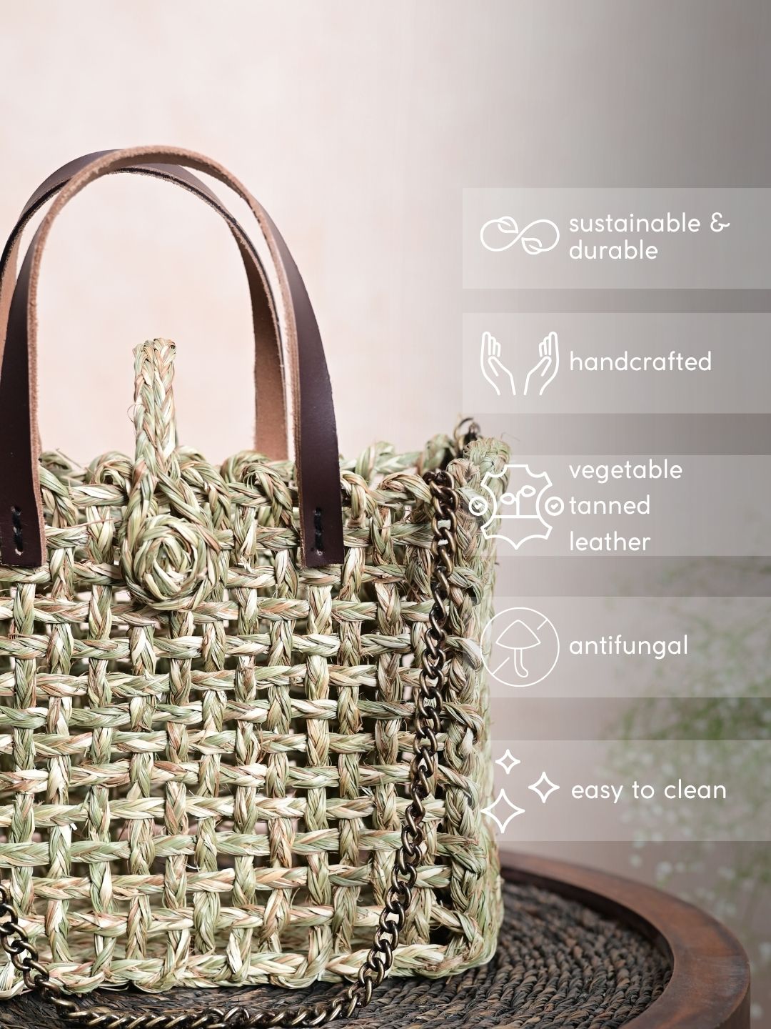 Handmade Sabai Grass Mini Mesh Bag Natural