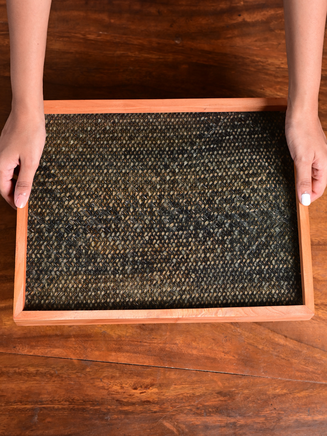 Handmade Large Forest Green Sitalpati Tray