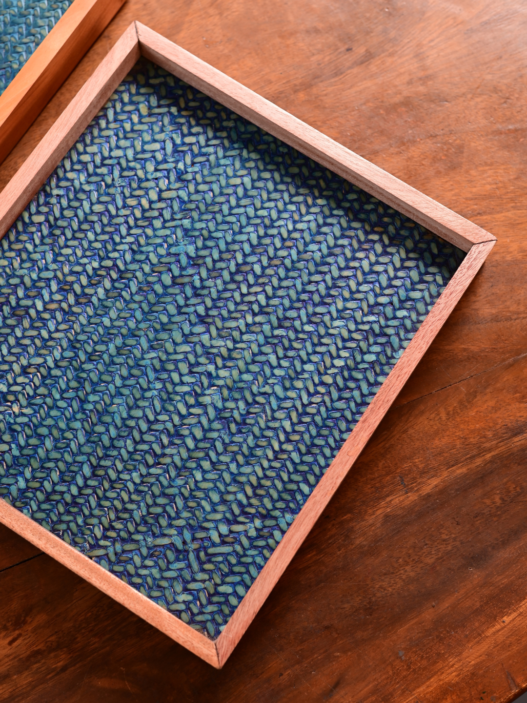 Handmade Small Ocean Blue Sitalpati Tray