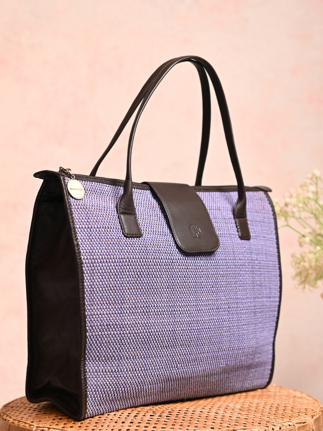 Handmade Roll-up Madurkathi Bag - Lavender