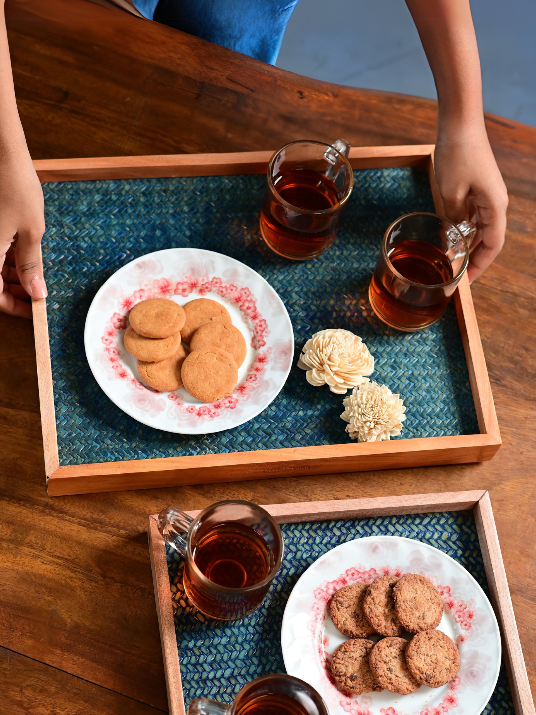 Handmade Large Ocean Blue Sitalpati Tray