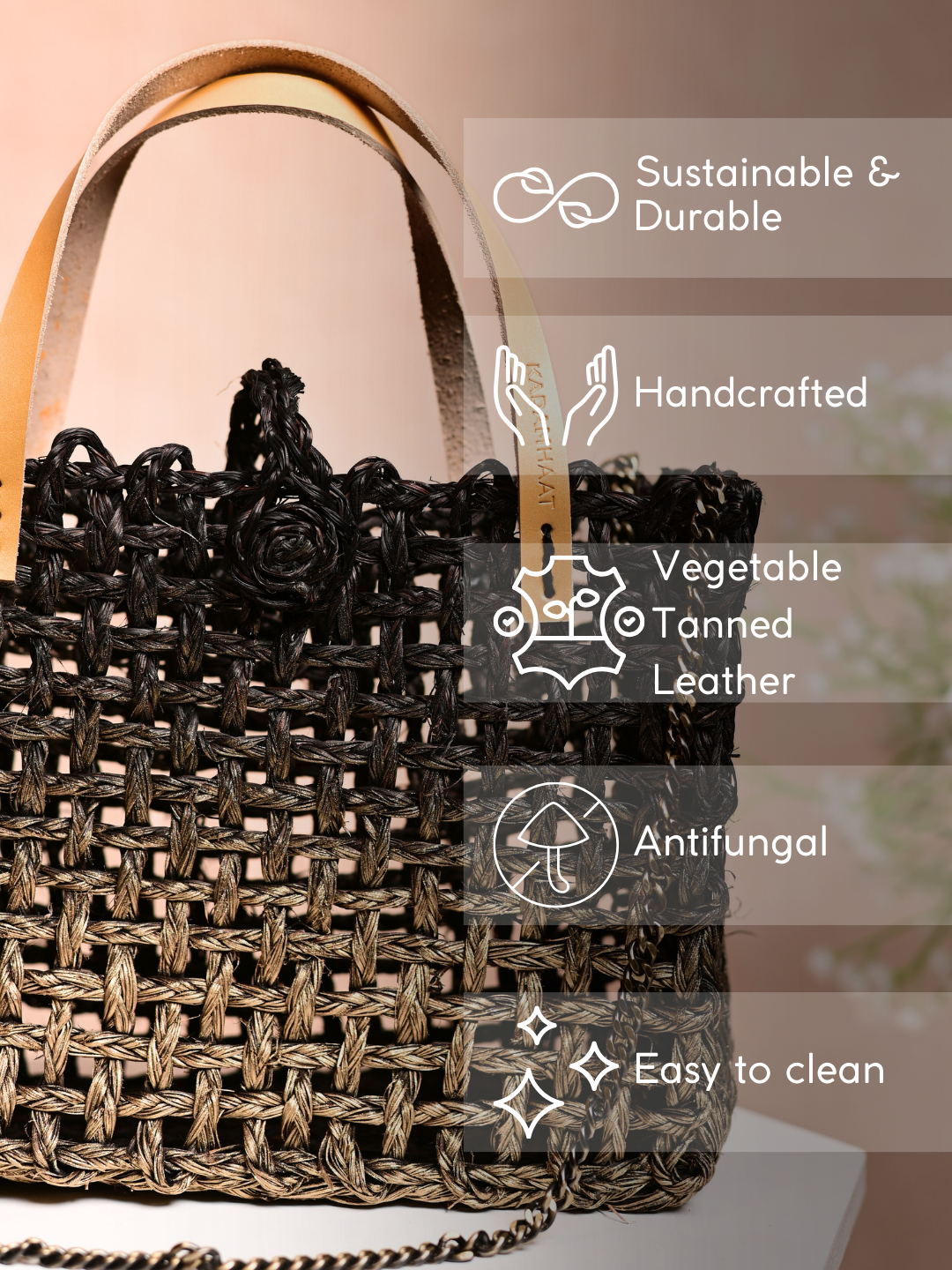 Handmade Sabai Grass Mini Mesh Bag - Black Ombre