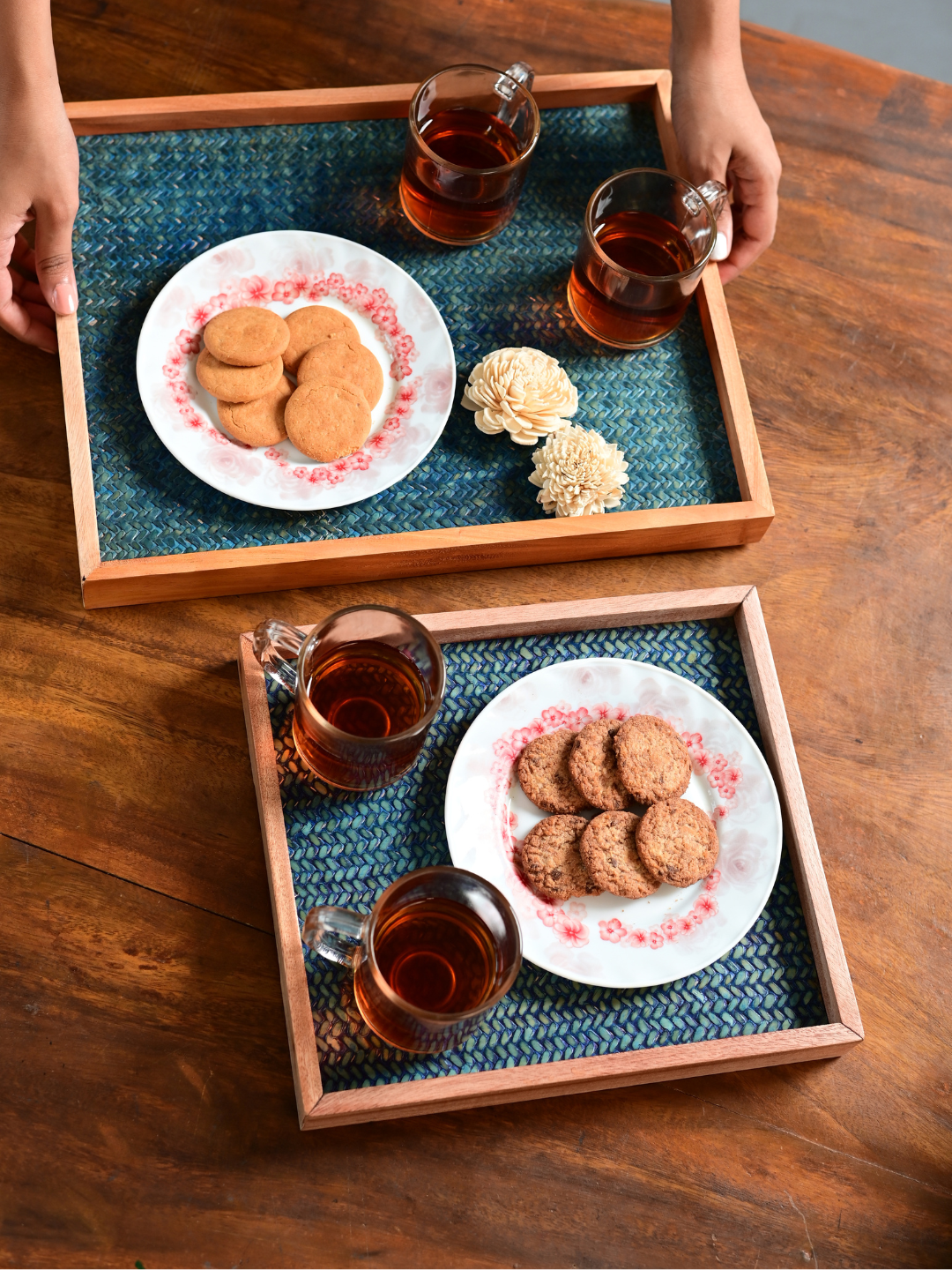 Handmade Large Ocean Blue Sitalpati Tray