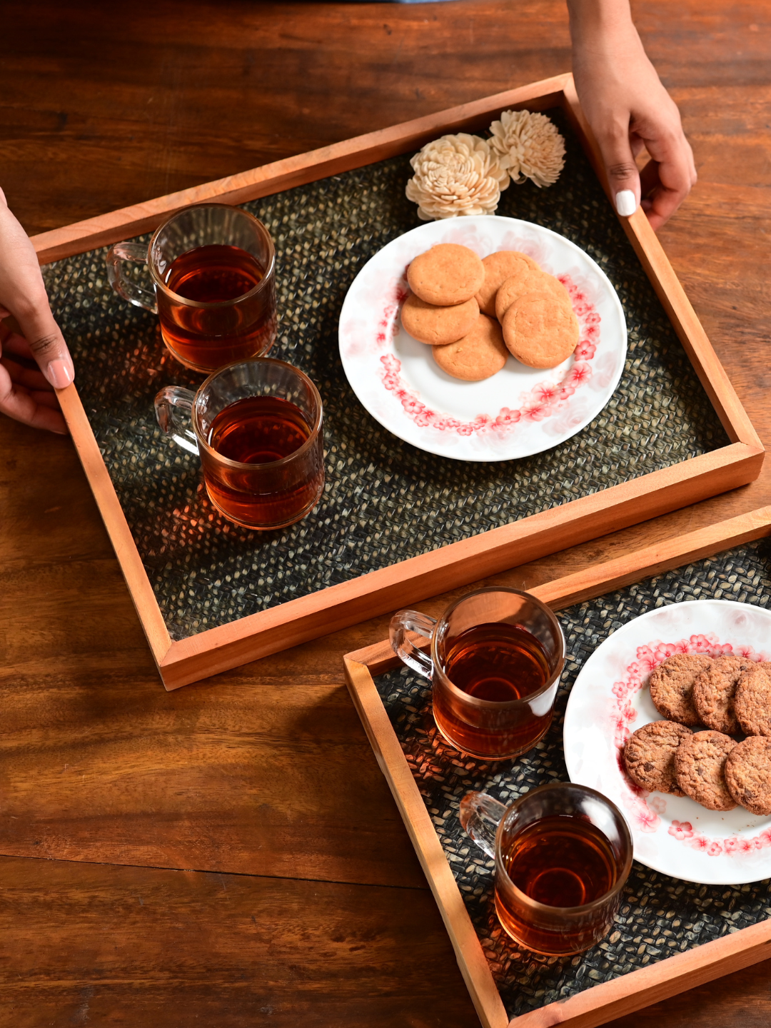 Handmade Large Forest Green Sitalpati Tray