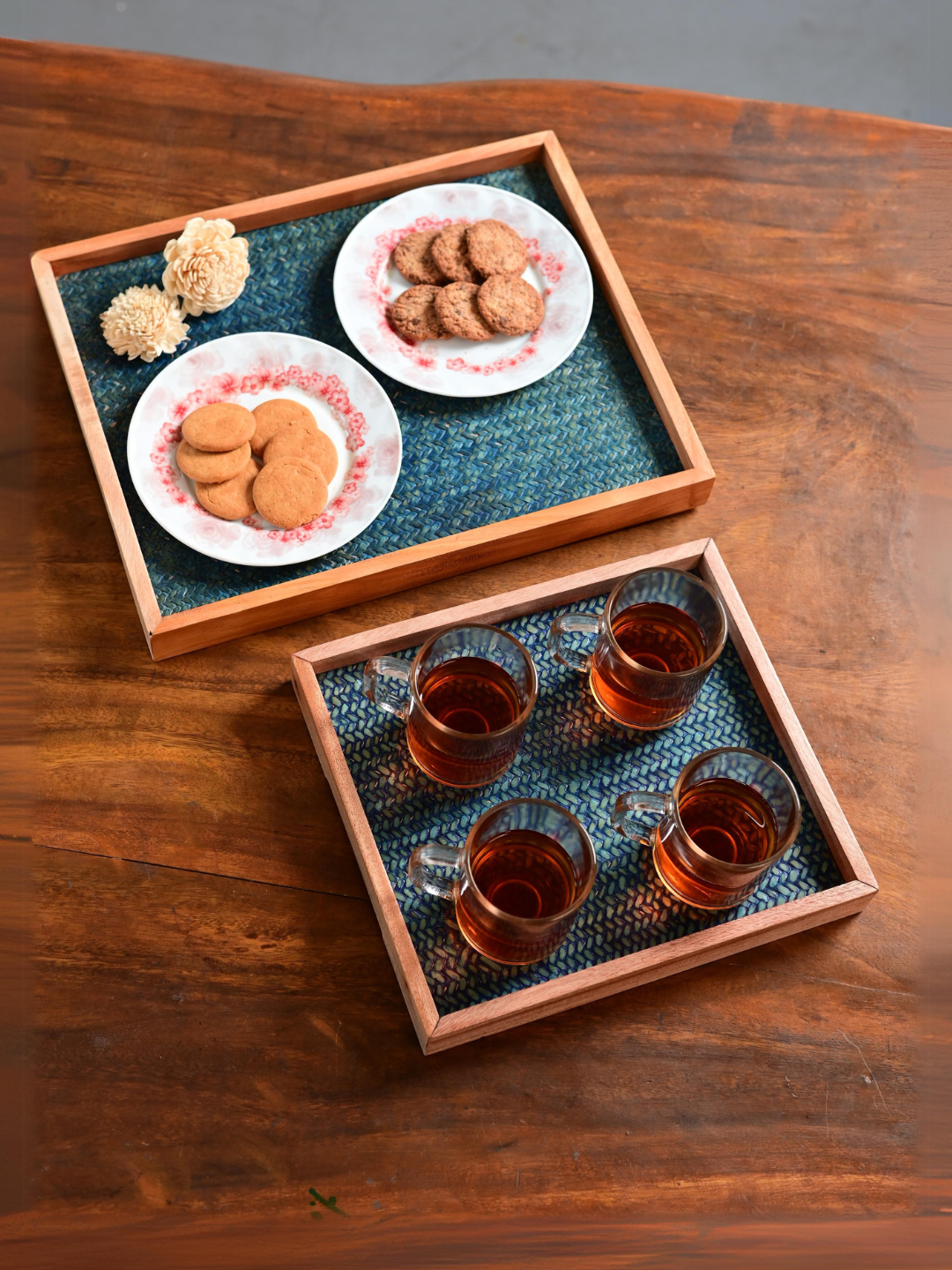 Handmade Large Ocean Blue Sitalpati Tray