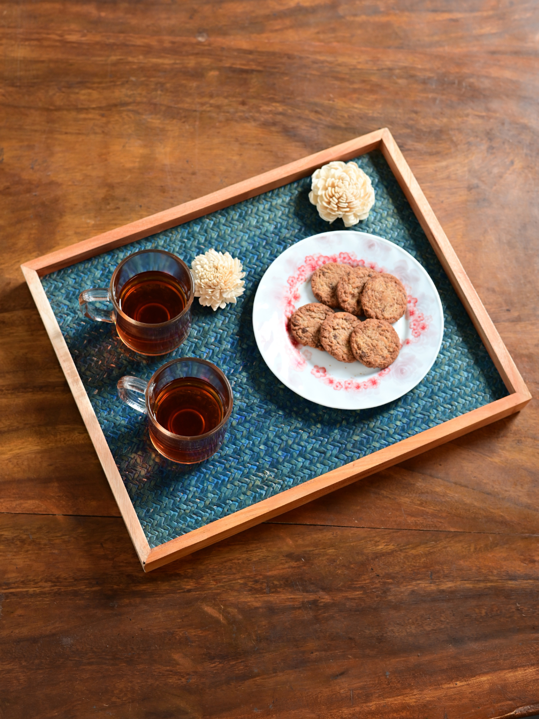 Handmade Large Ocean Blue Sitalpati Tray