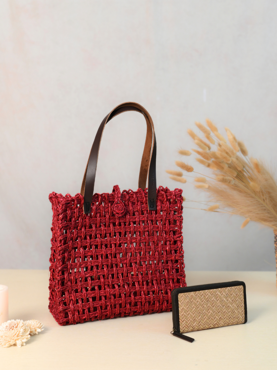 Handmade Sabai Grass Mesh Bag + Sitalpatti wallet