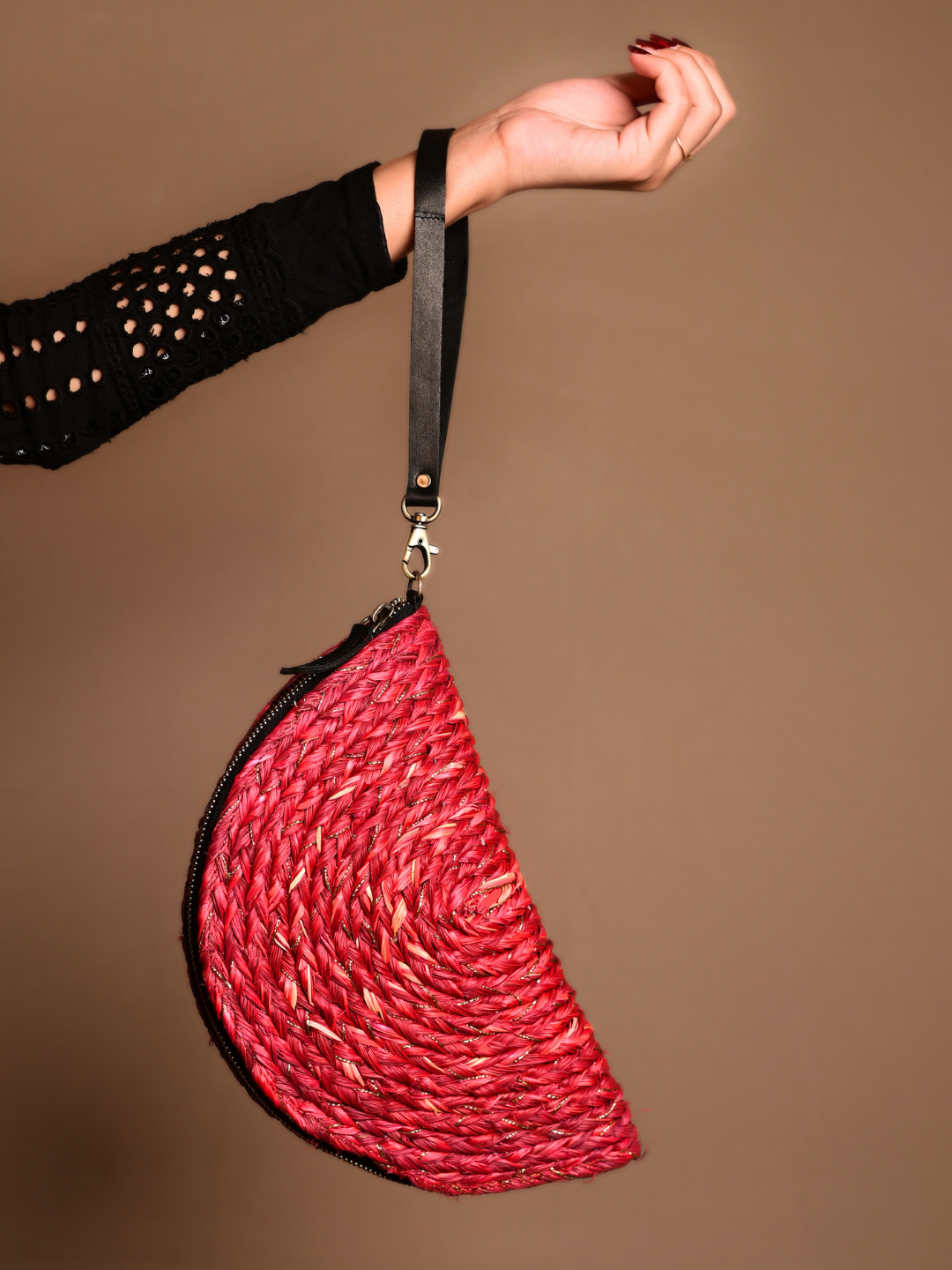 Handmade Zari Moon Clutch - Red Gold