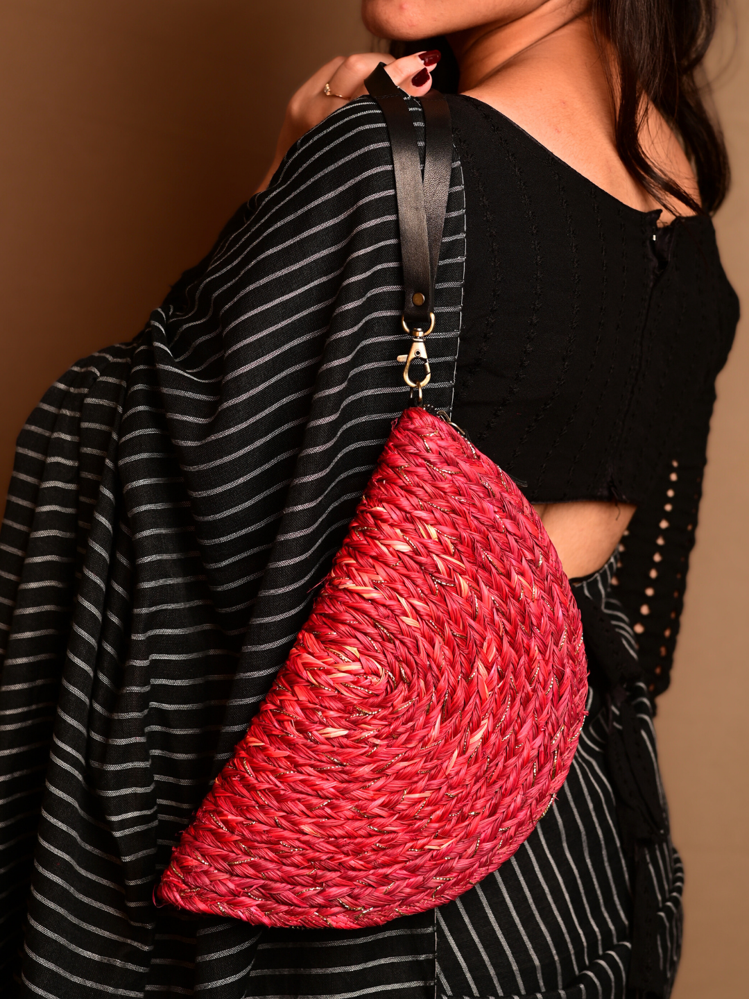 Handmade Zari Moon Clutch - Red Gold