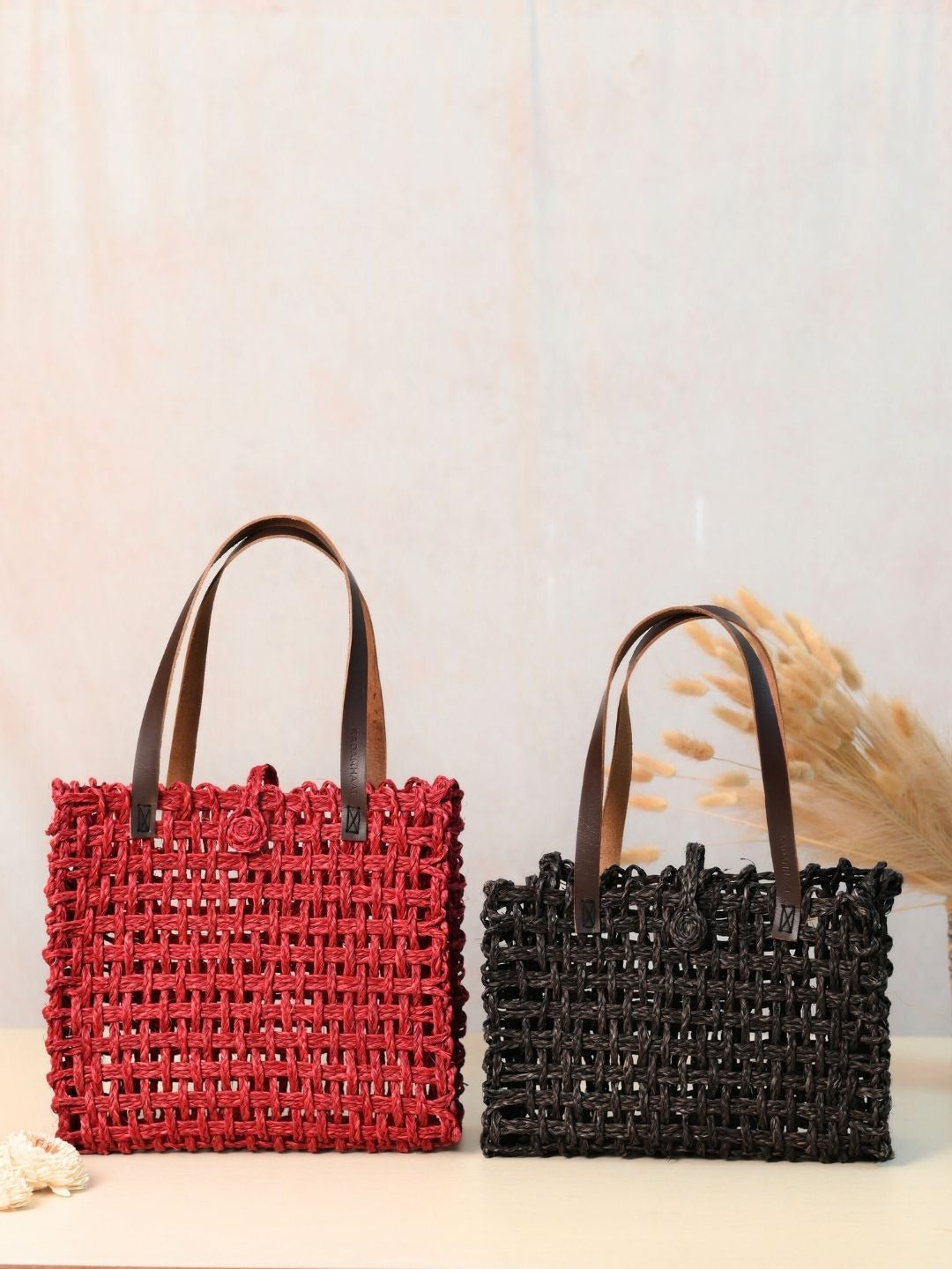 Handmade sabai grass mesh large and small mesh bag - combo of 2