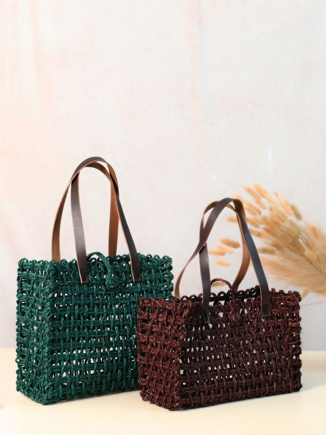 Handmade sabai grass mesh large and small mesh bag - combo of 2