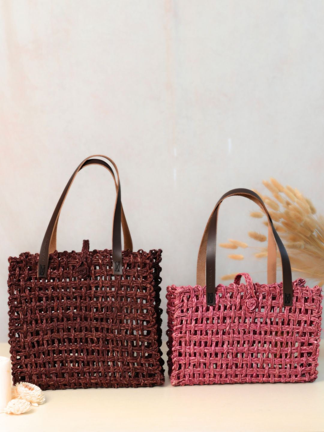 Handmade sabai grass mesh large and small mesh bag - combo of 2