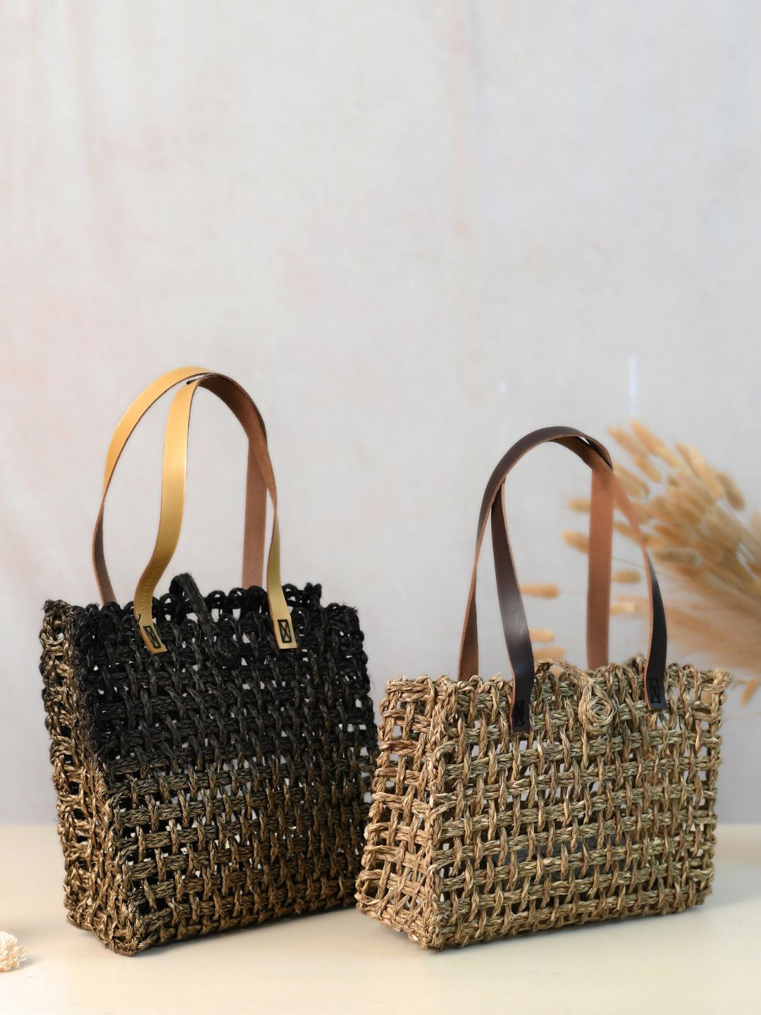 Handmade sabai grass mesh large and small mesh bag - combo of 2