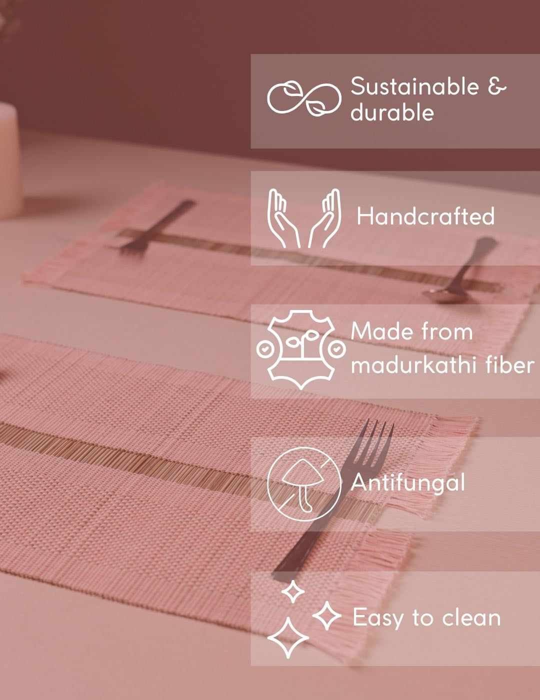 Handmade madurkathi table mat set of 4 - blush pink