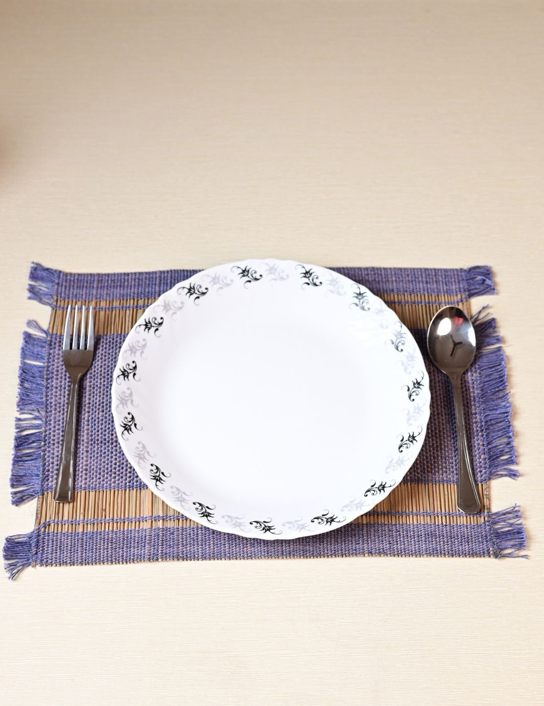 Handmade madurkathi table mat set of 4 - blueberry