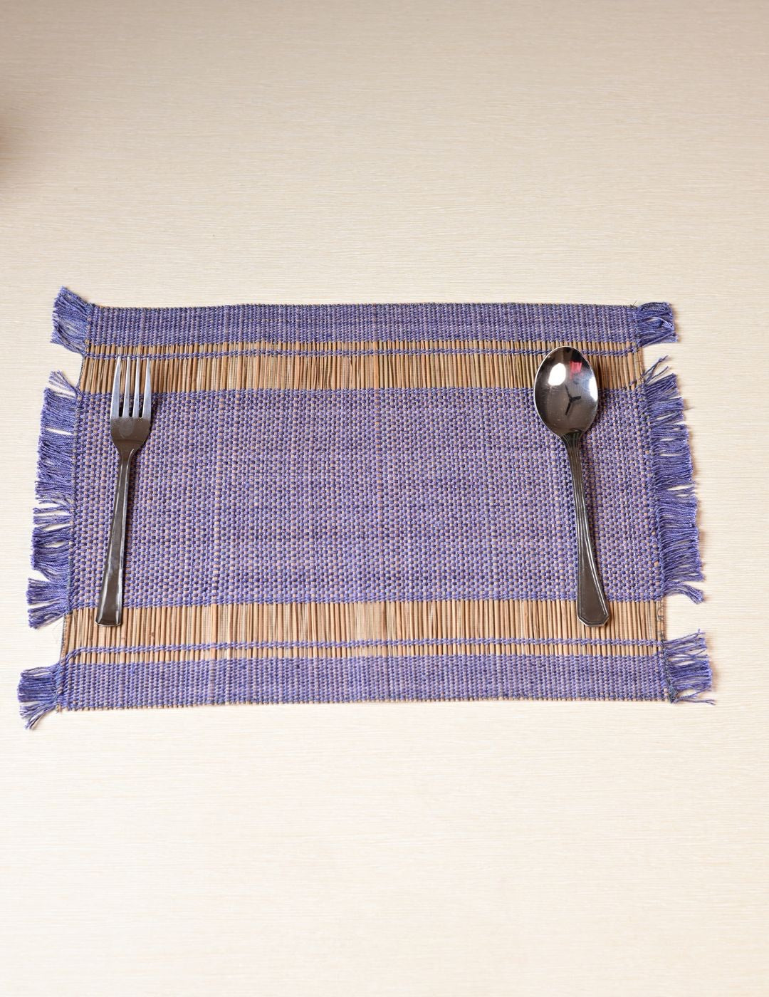 Handmade madurkathi table mat set of 4 - blueberry