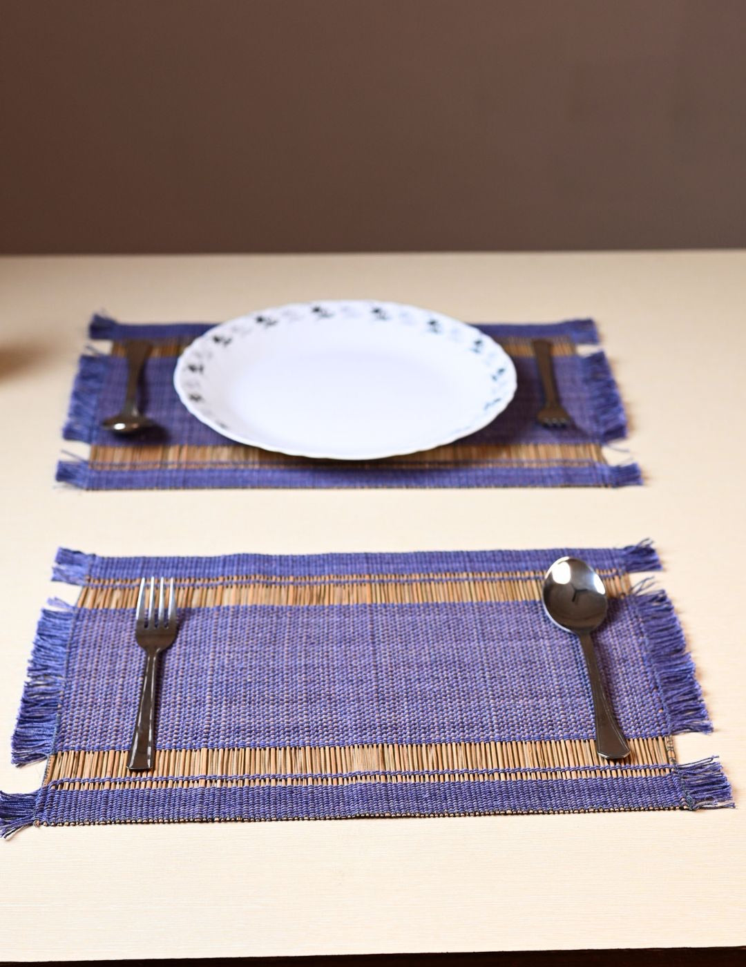 Handmade madurkathi table mat set of 4 - blueberry