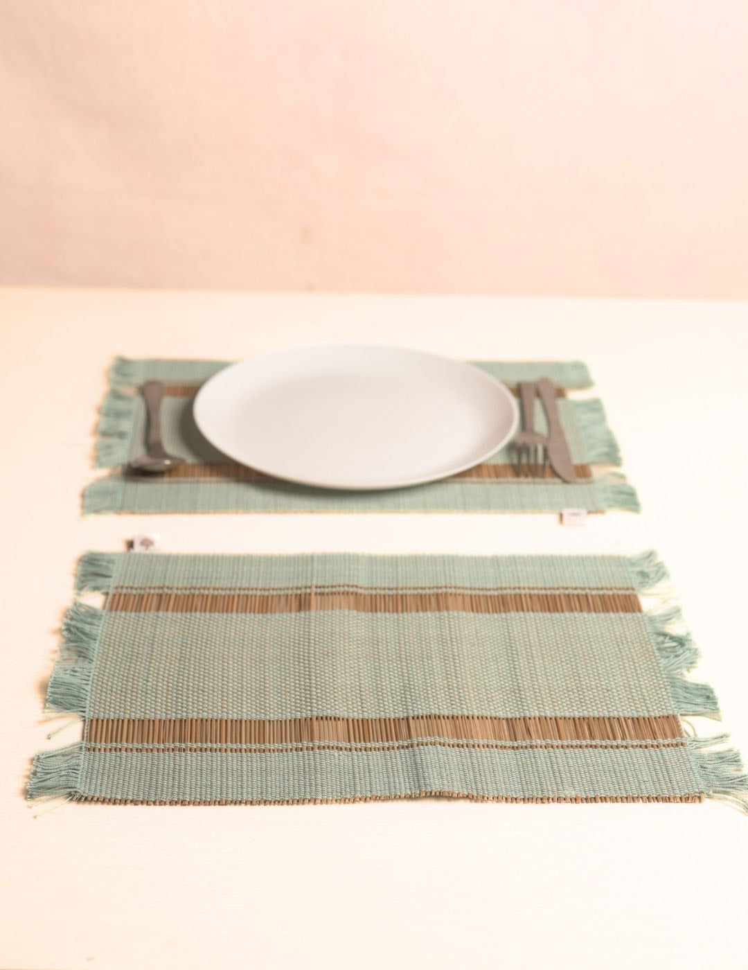 Handmade madurkathi table mat set of 4 - sage green