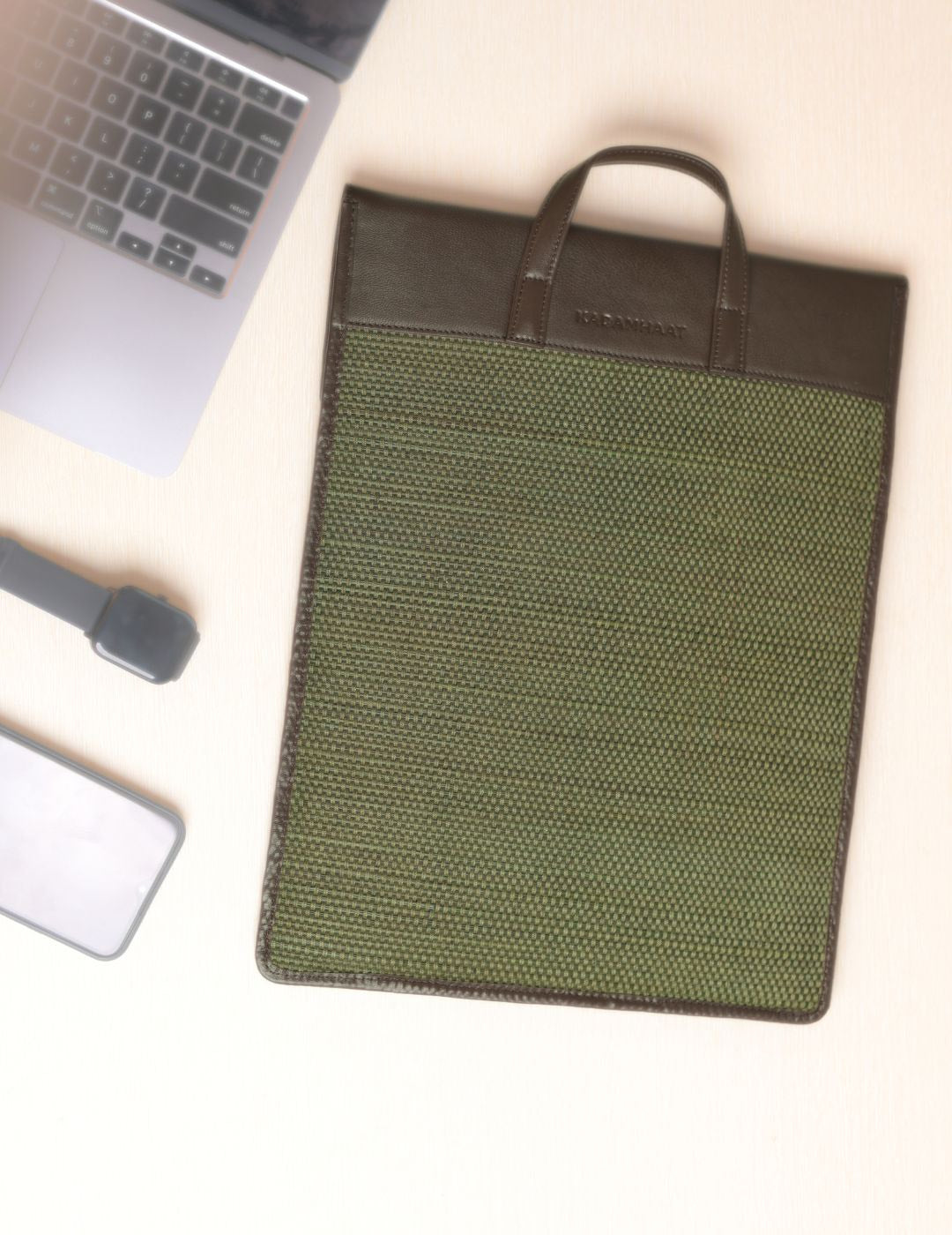 Handmade Madhurkathi laptop sleeve-13” - Olive Green