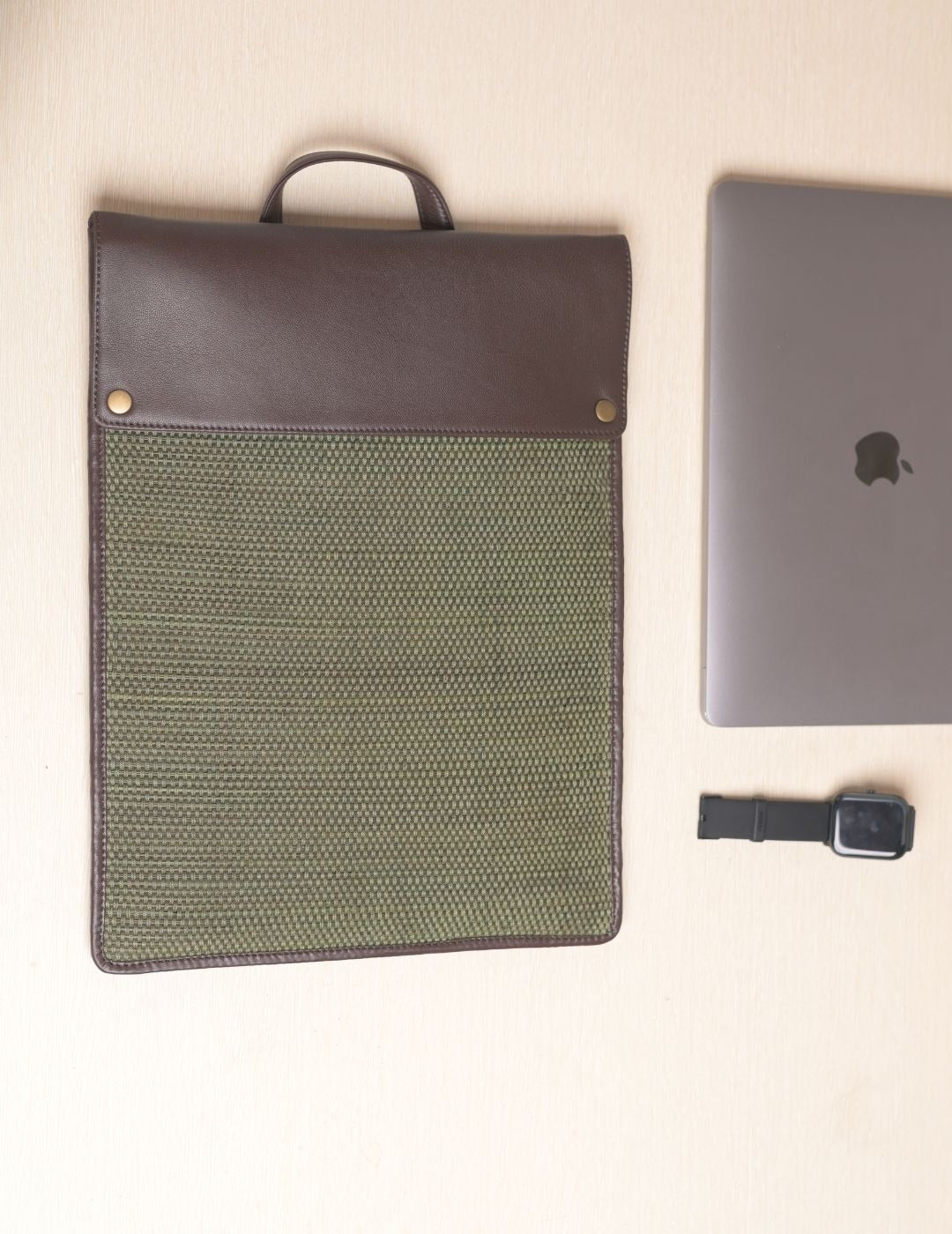 Handmade Madhurkathi laptop sleeve-13” - Olive Green