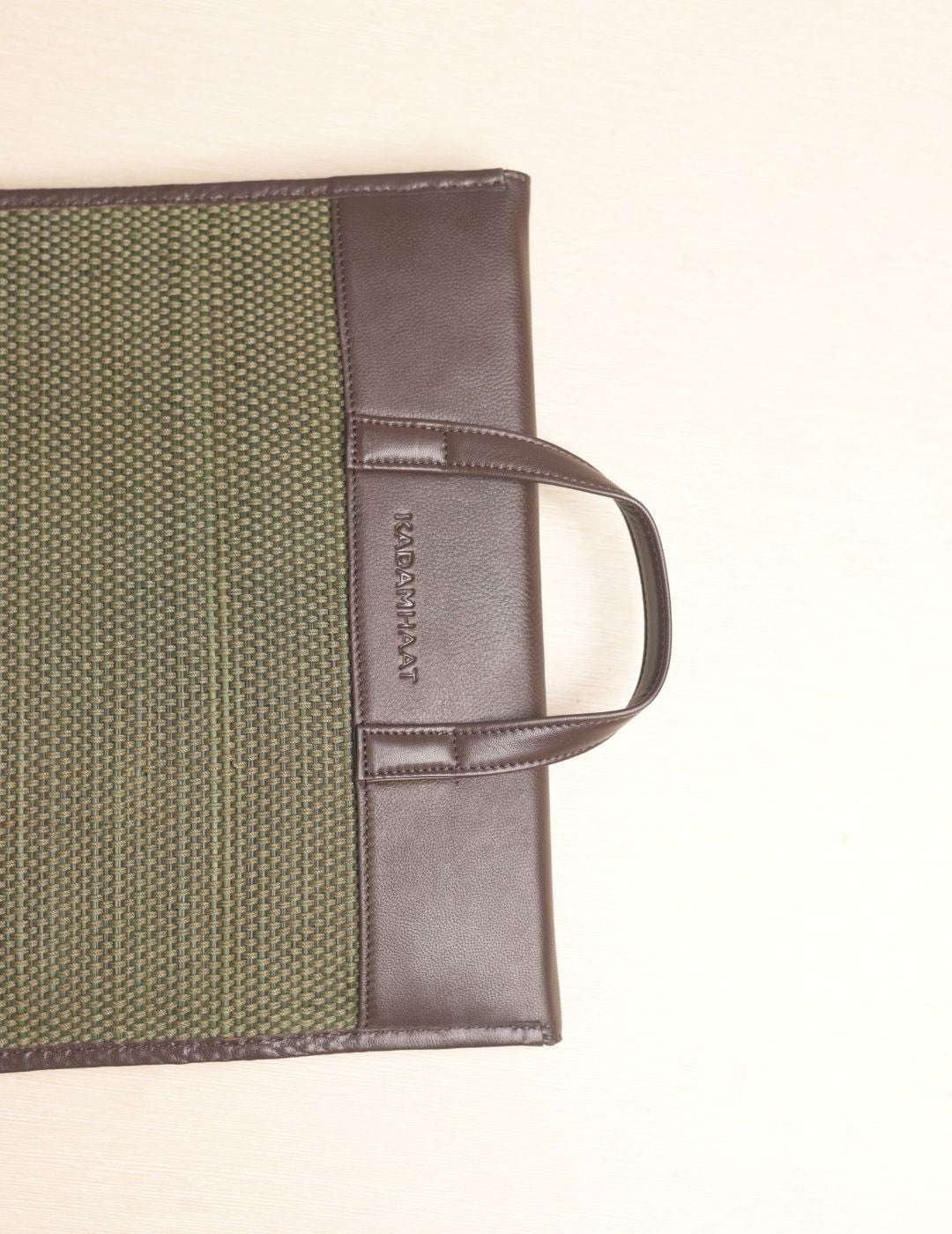 Handmade Madhurkathi laptop sleeve-13” - Olive Green