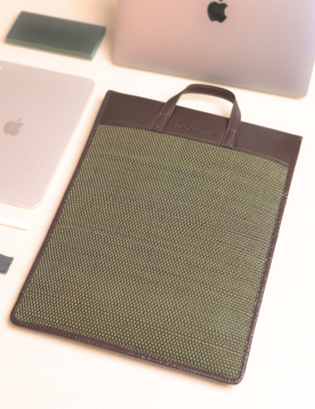 Handmade Madhurkathi laptop sleeve-13” - Olive Green