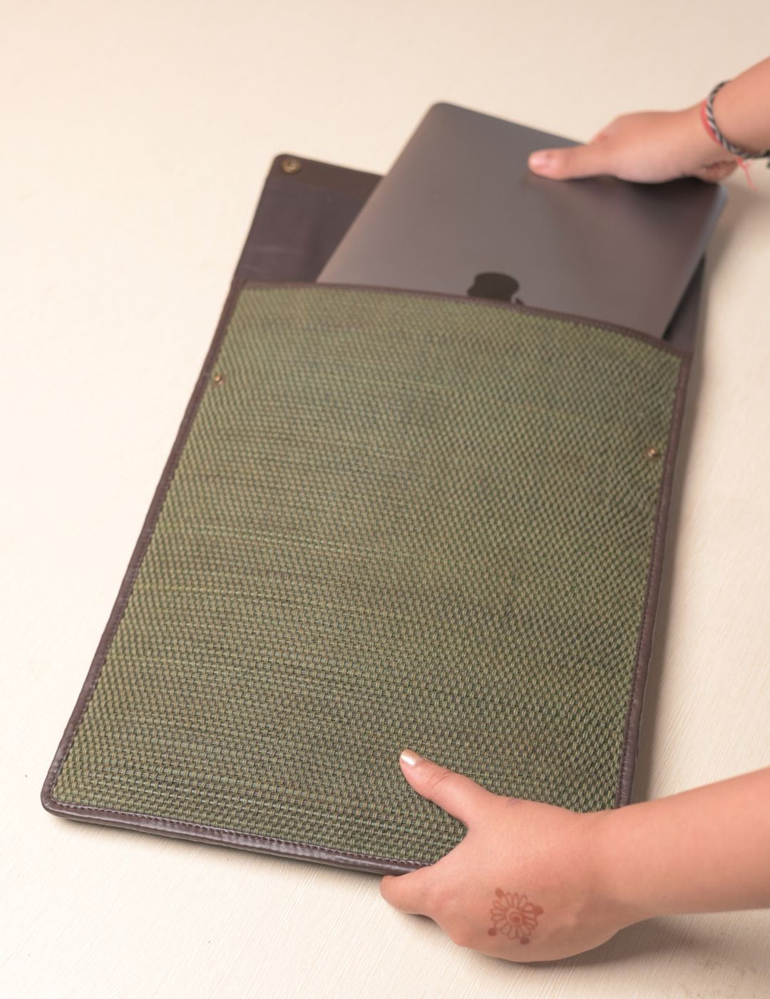 Handmade Madhurkathi iPad Sleeve 11” - Olive Green