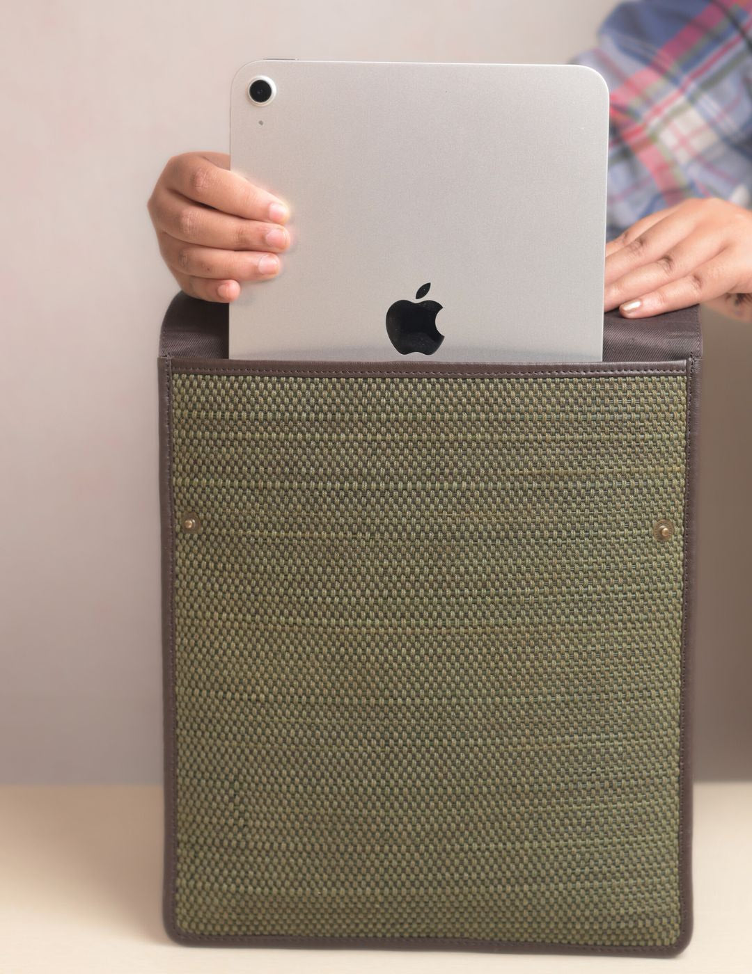 Handmade Madhurkathi iPad Sleeve 11” - Olive Green