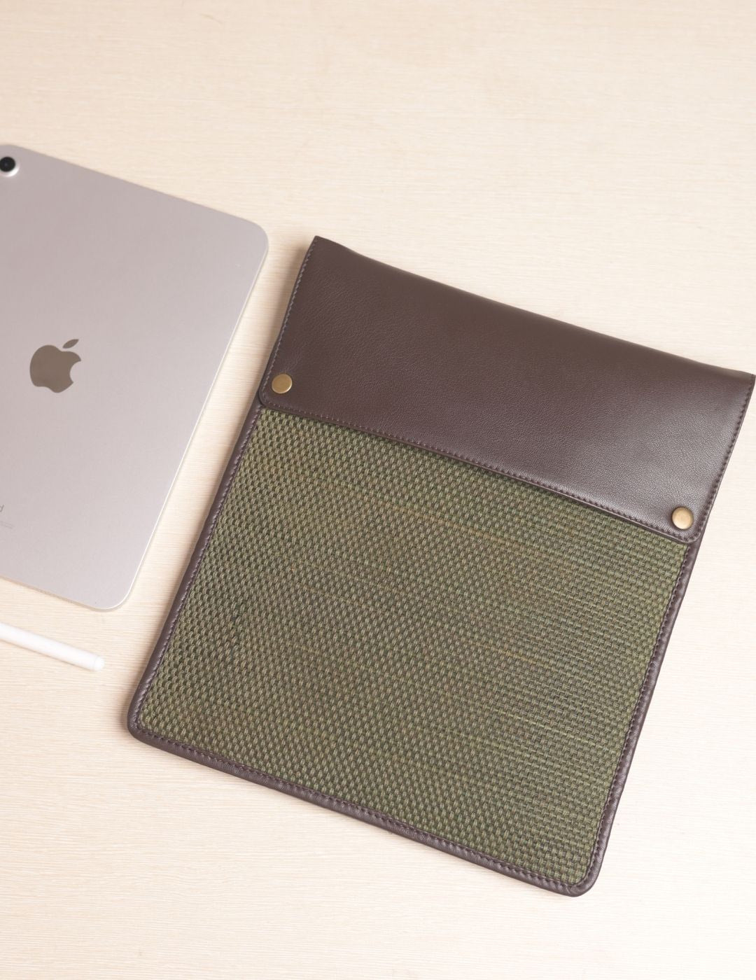 Handmade Madhurkathi iPad Sleeve 11” - Olive Green