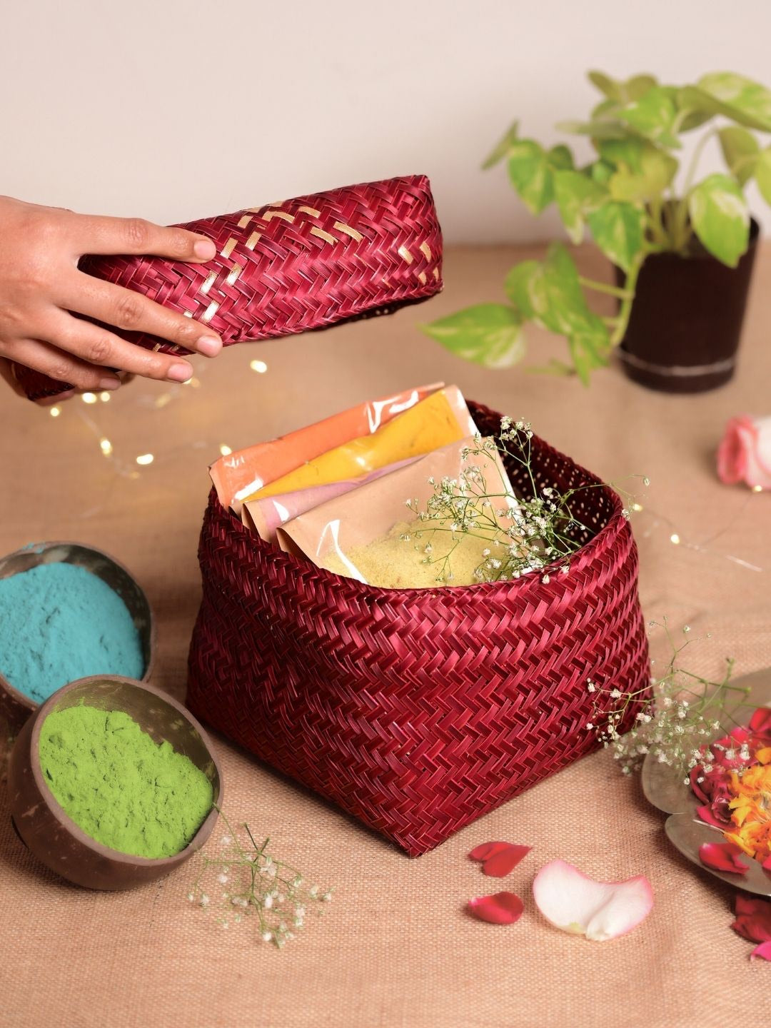 Holi Gift Box – Cranberry Sitalpati Edition