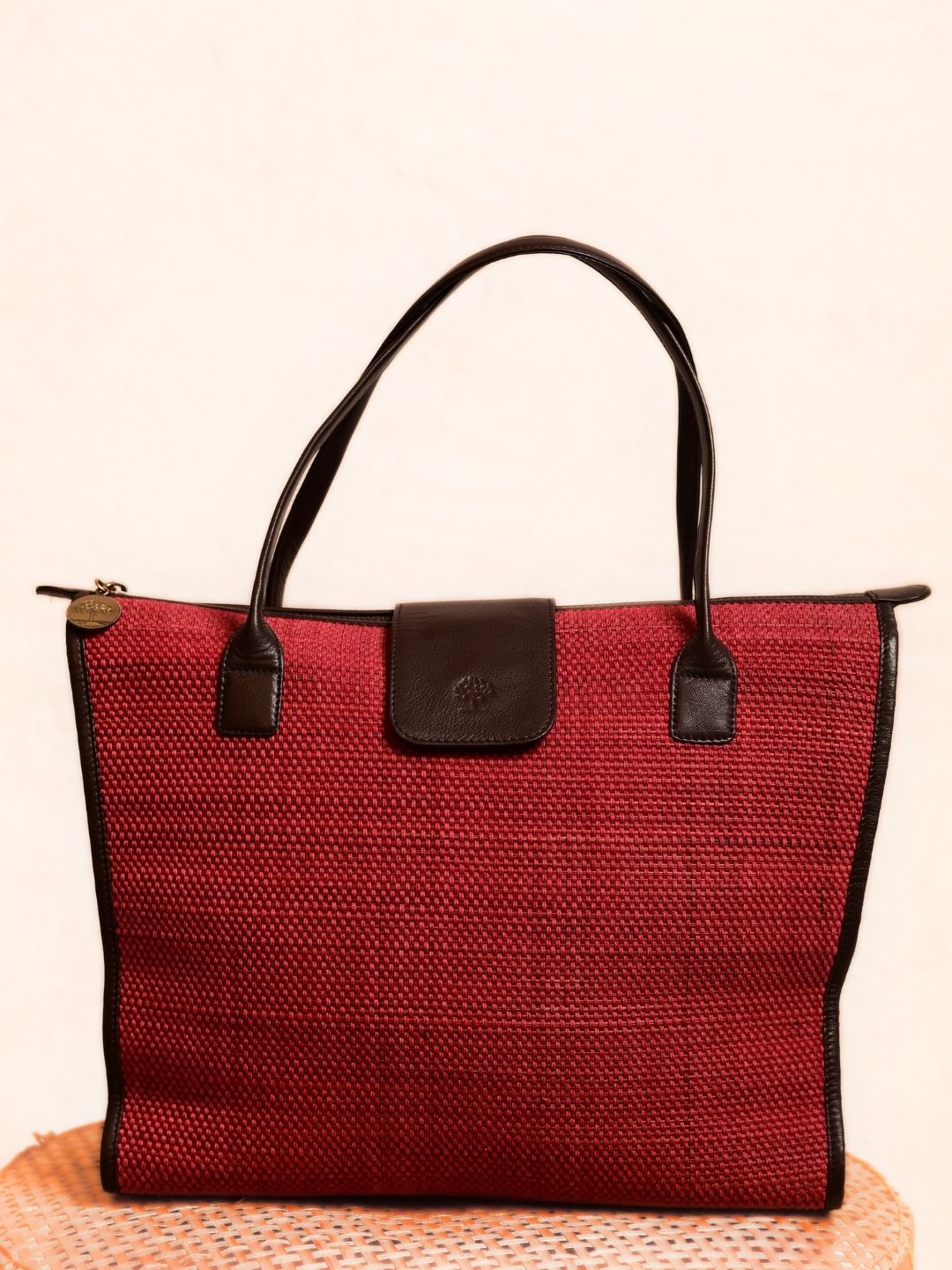 Handmade Roll-up Madhurkati Bag- Cherry Red