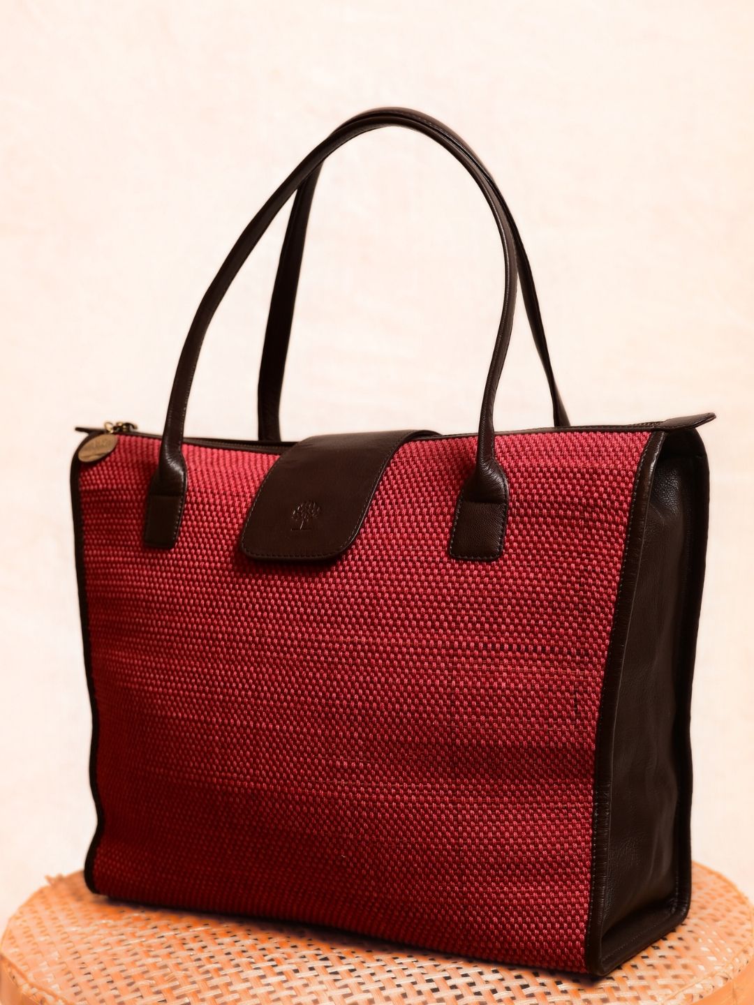 Handmade Roll-up Madhurkati Bag- Cherry Red