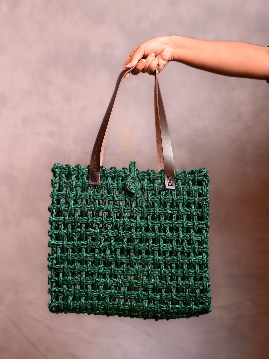 Handmade Sabai Grass Mesh Bag- Green