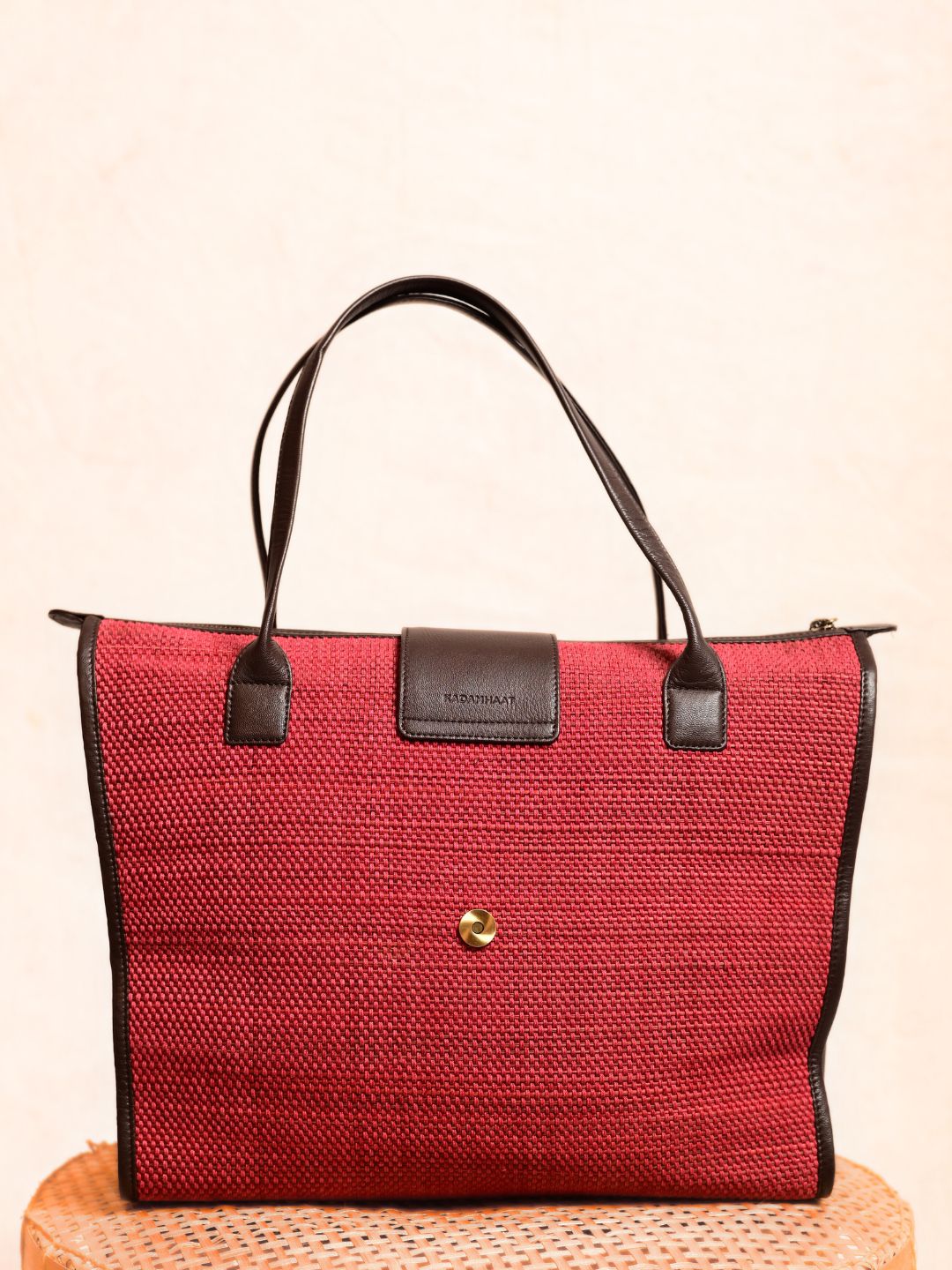 Handmade Roll-up Madhurkati Bag- Cherry Red