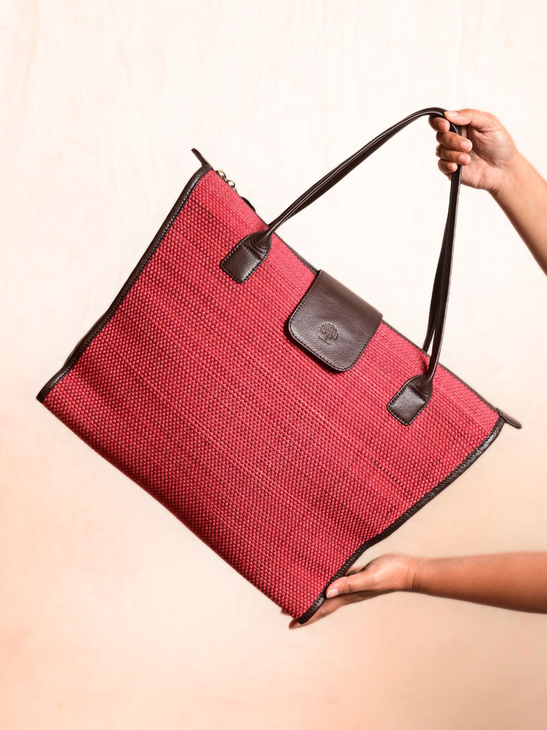 Handmade Roll-up Madhurkati Bag- Cherry Red