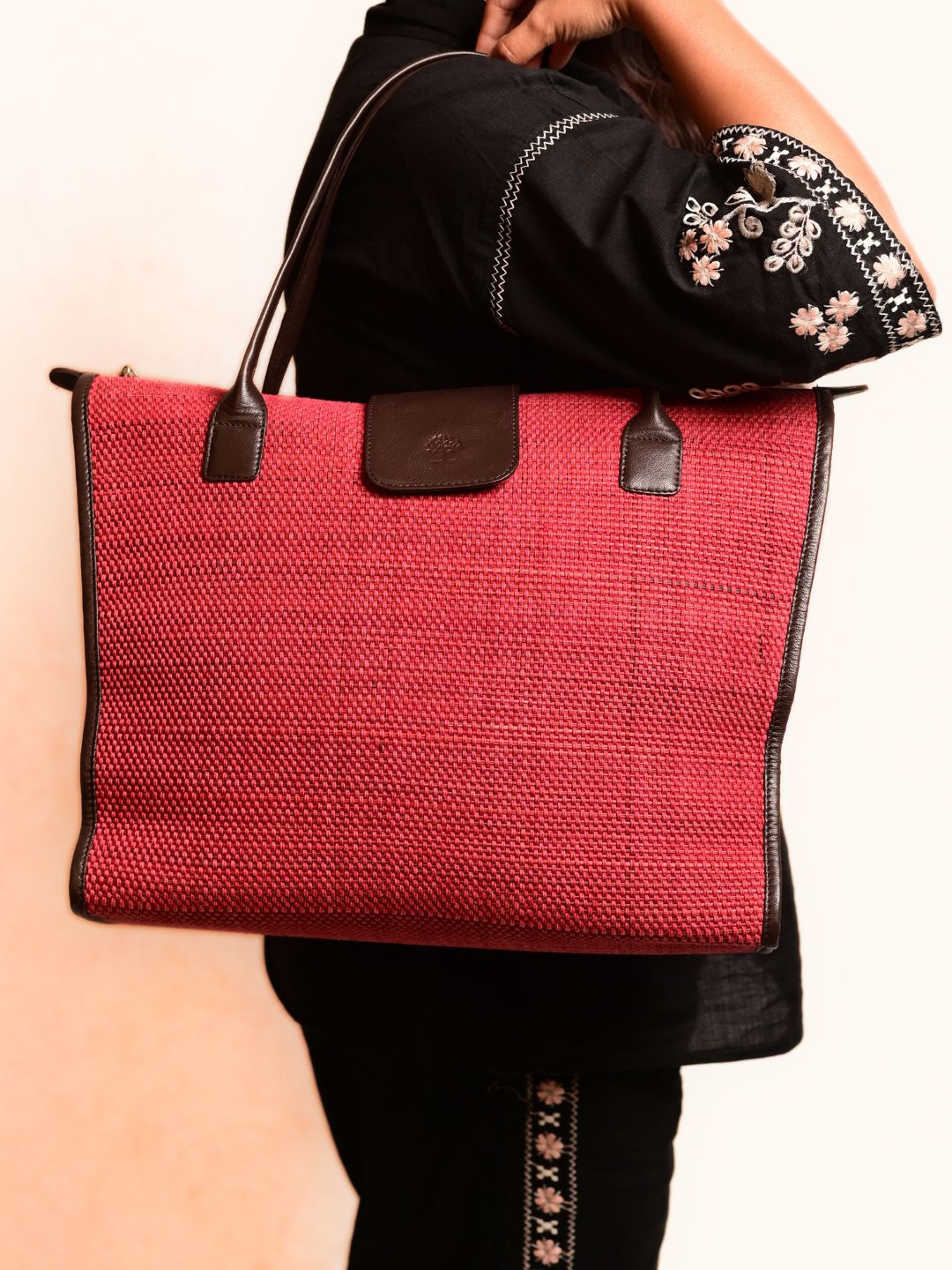 Handmade Roll-up Madhurkati Bag- Cherry Red