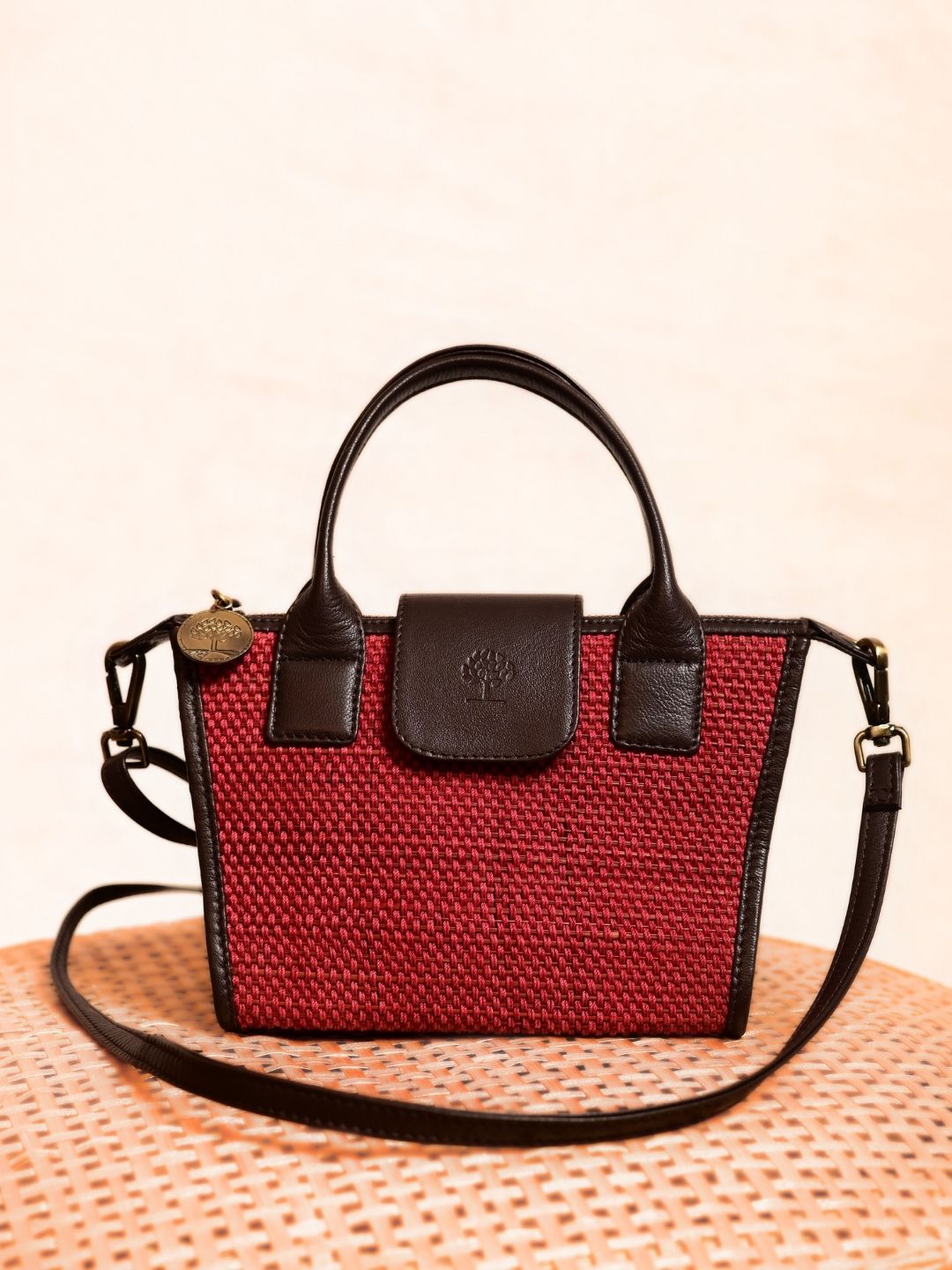 Handmade Mini Roll-up Madhurkati Bag- Cherry Red