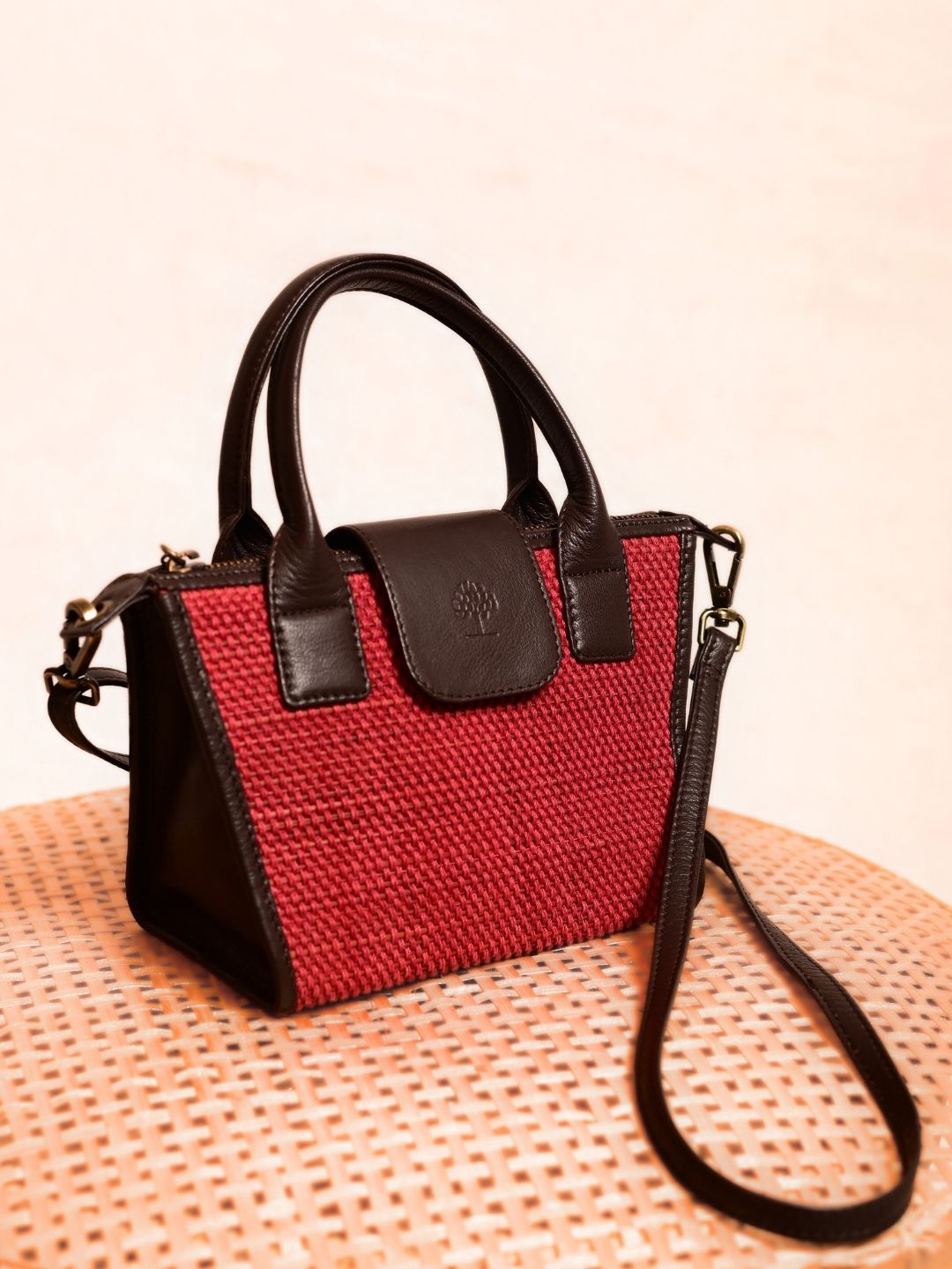 Handmade Mini Roll-up Madhurkati Bag- Cherry Red