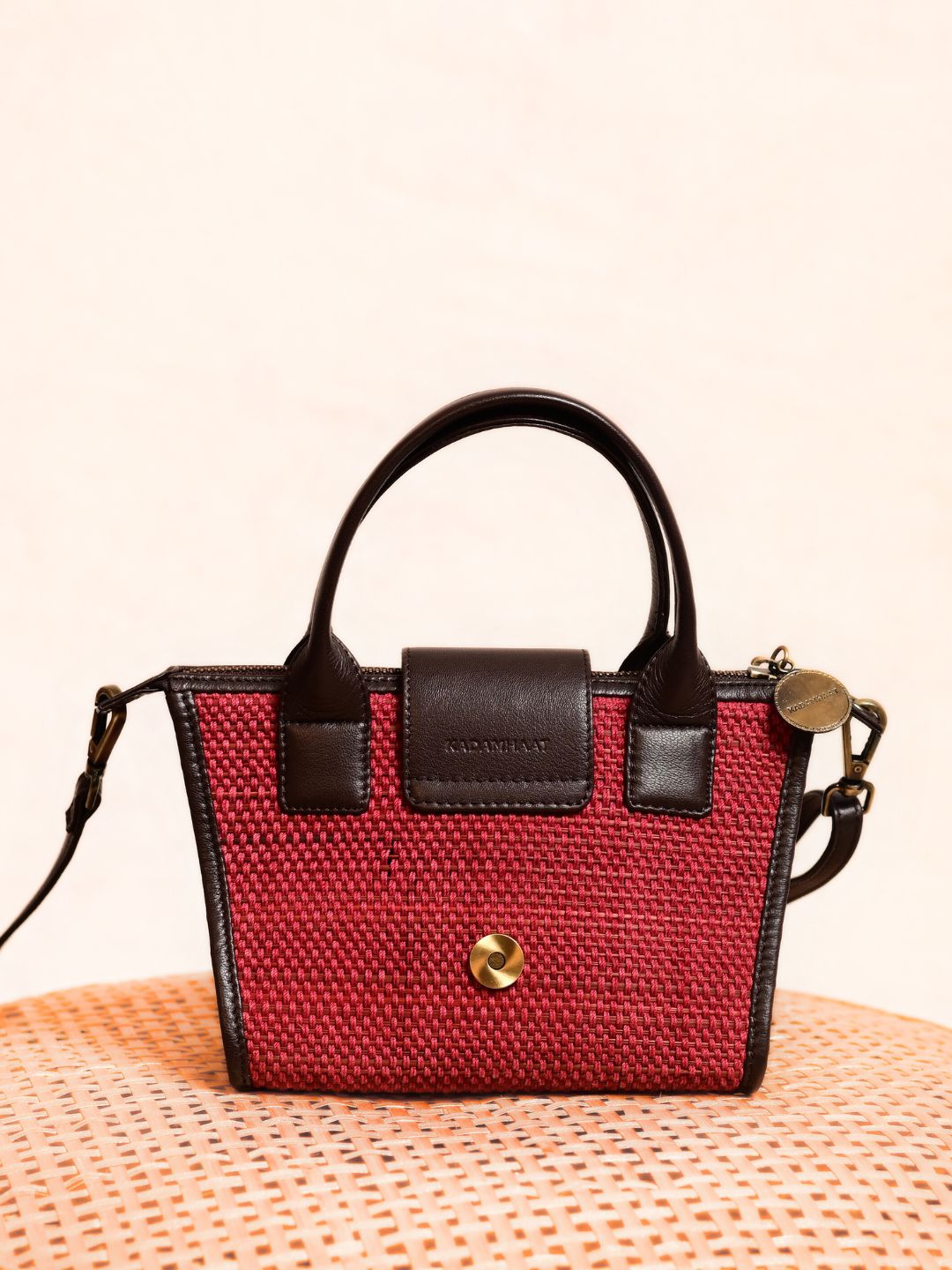 Handmade Mini Roll-up Madhurkati Bag- Cherry Red