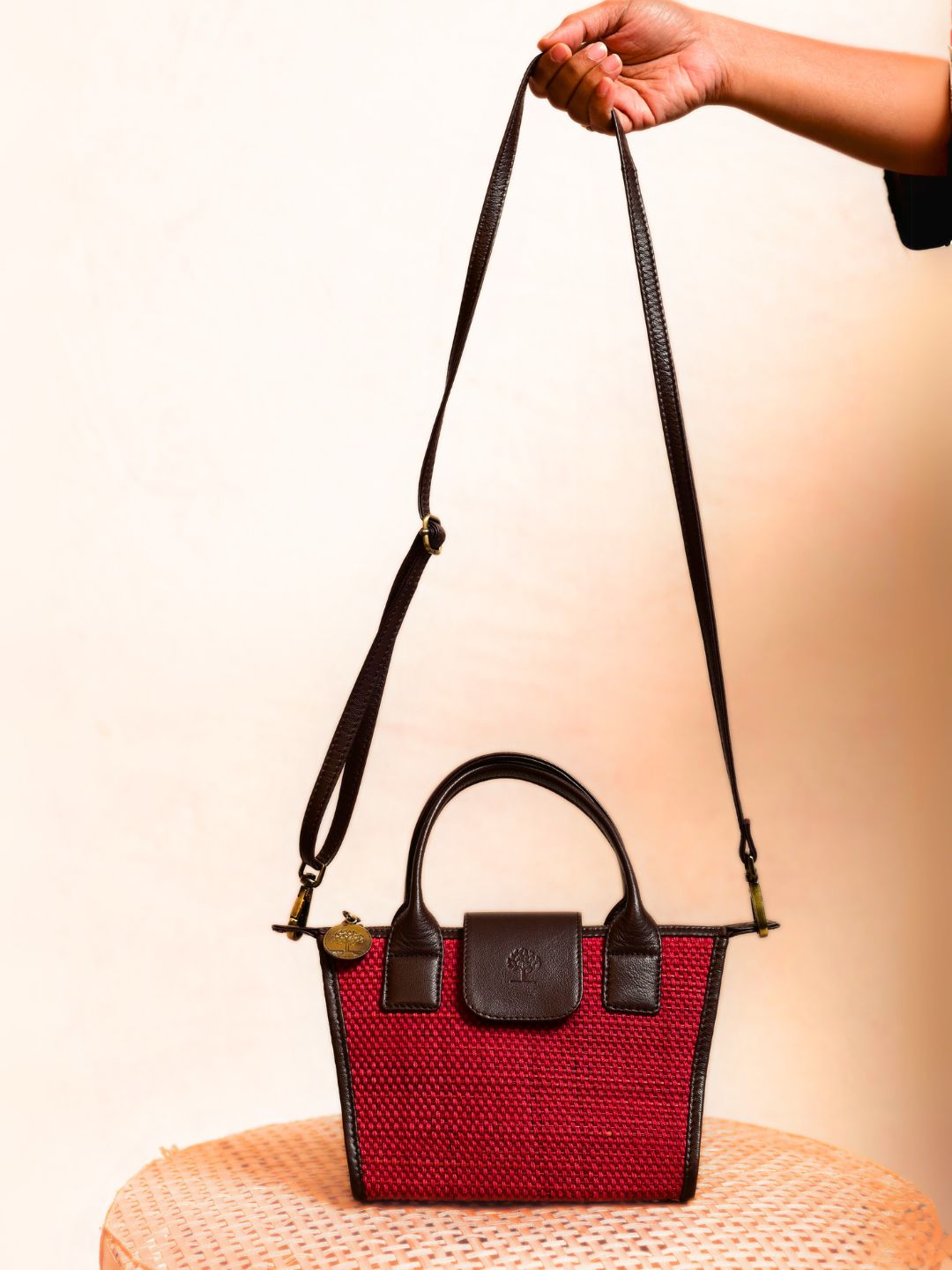 Handmade Mini Roll-up Madhurkati Bag- Cherry Red