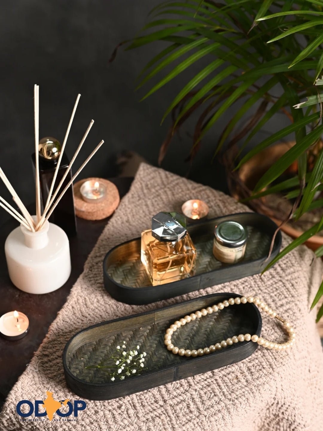 Handmade Bamboo Bedside Tray - Black - Kadam Haat