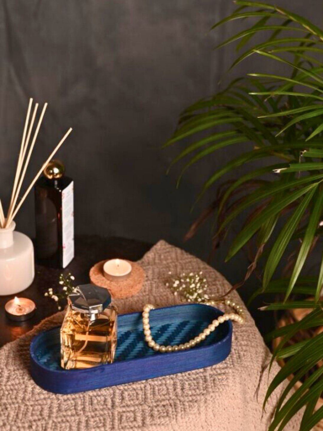 Handmade Bamboo Bedside Tray - Indigo - Kadam Haat