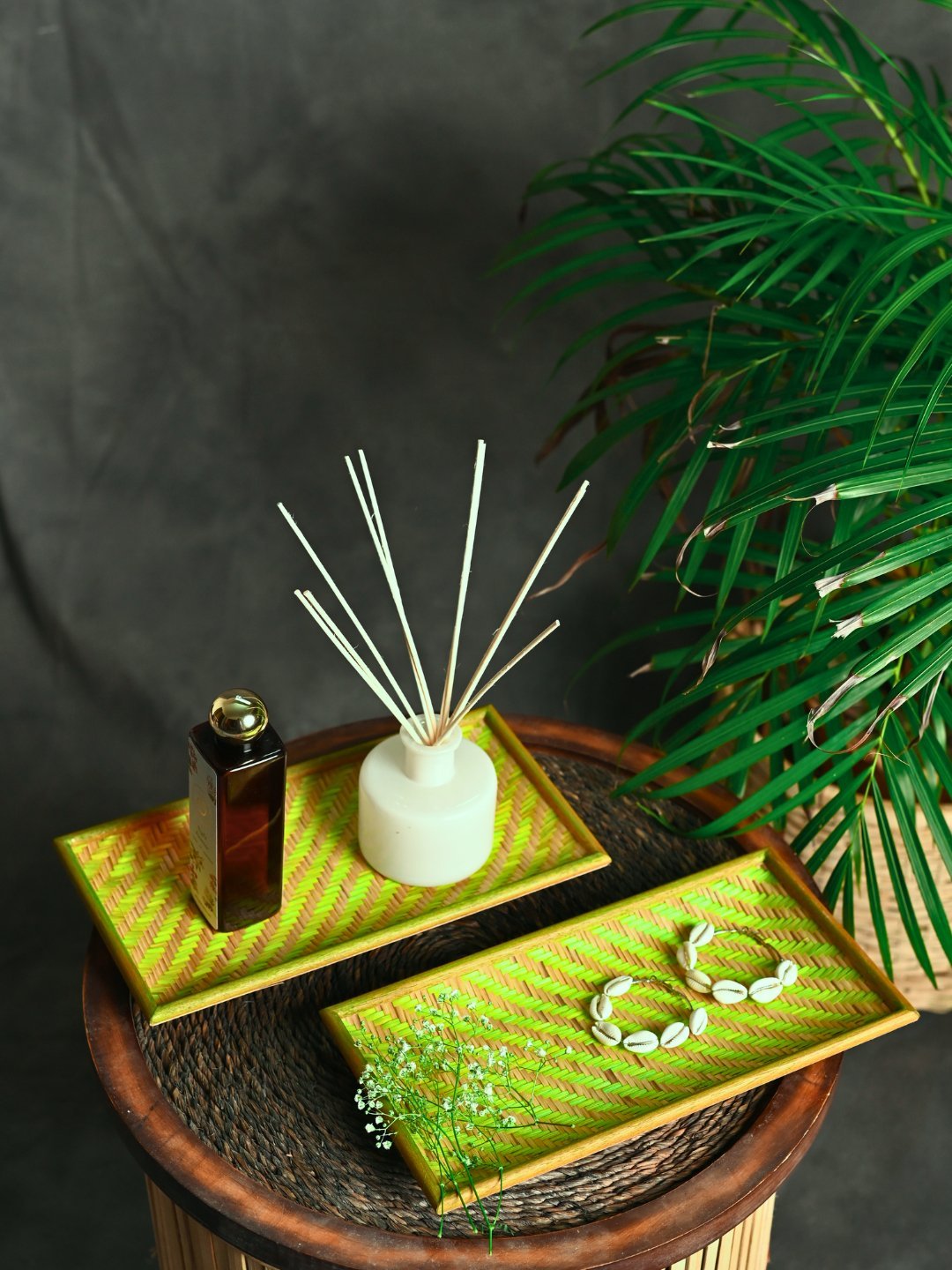 Handmade Bamboo Rectangular Bedside Tray - Green - Kadam Haat