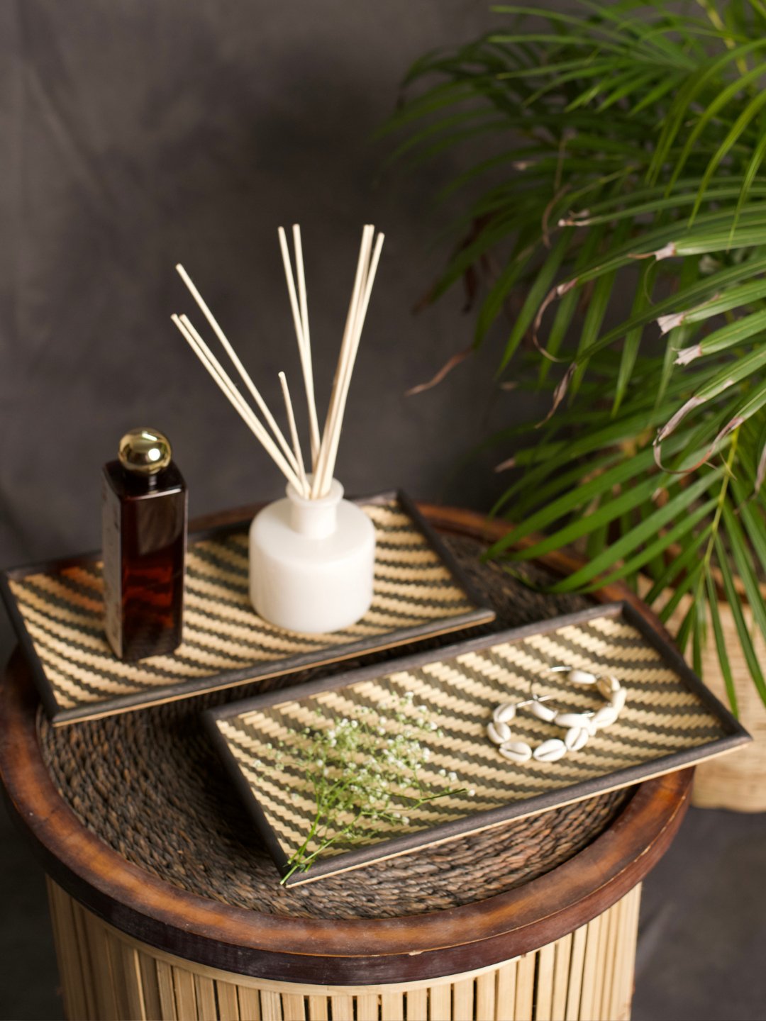 Handmade Bamboo Serving Tray - Black & Natural - Kadam Haat