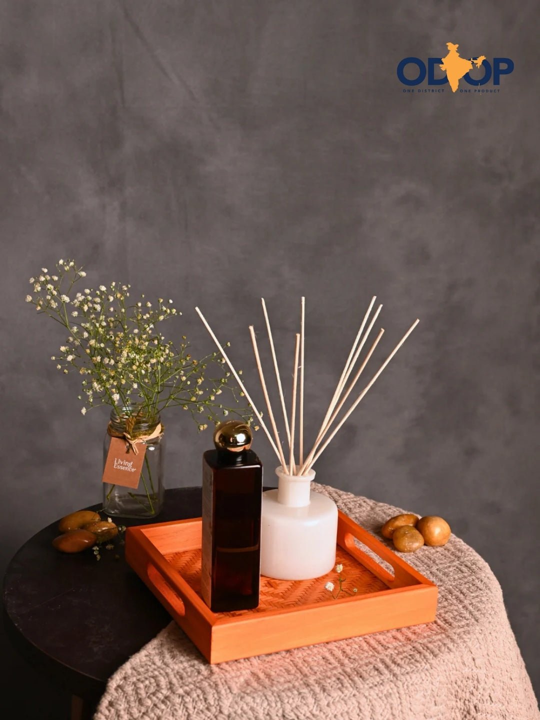 Handmade Bamboo Square Tray - Orange - Kadam Haat