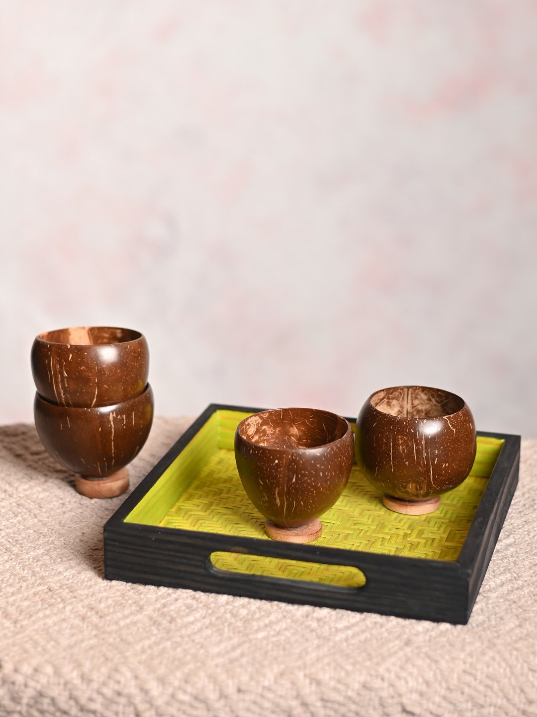Handmade Coco Glasses with Tray (Set of 4 or 6) - Kadam Haat