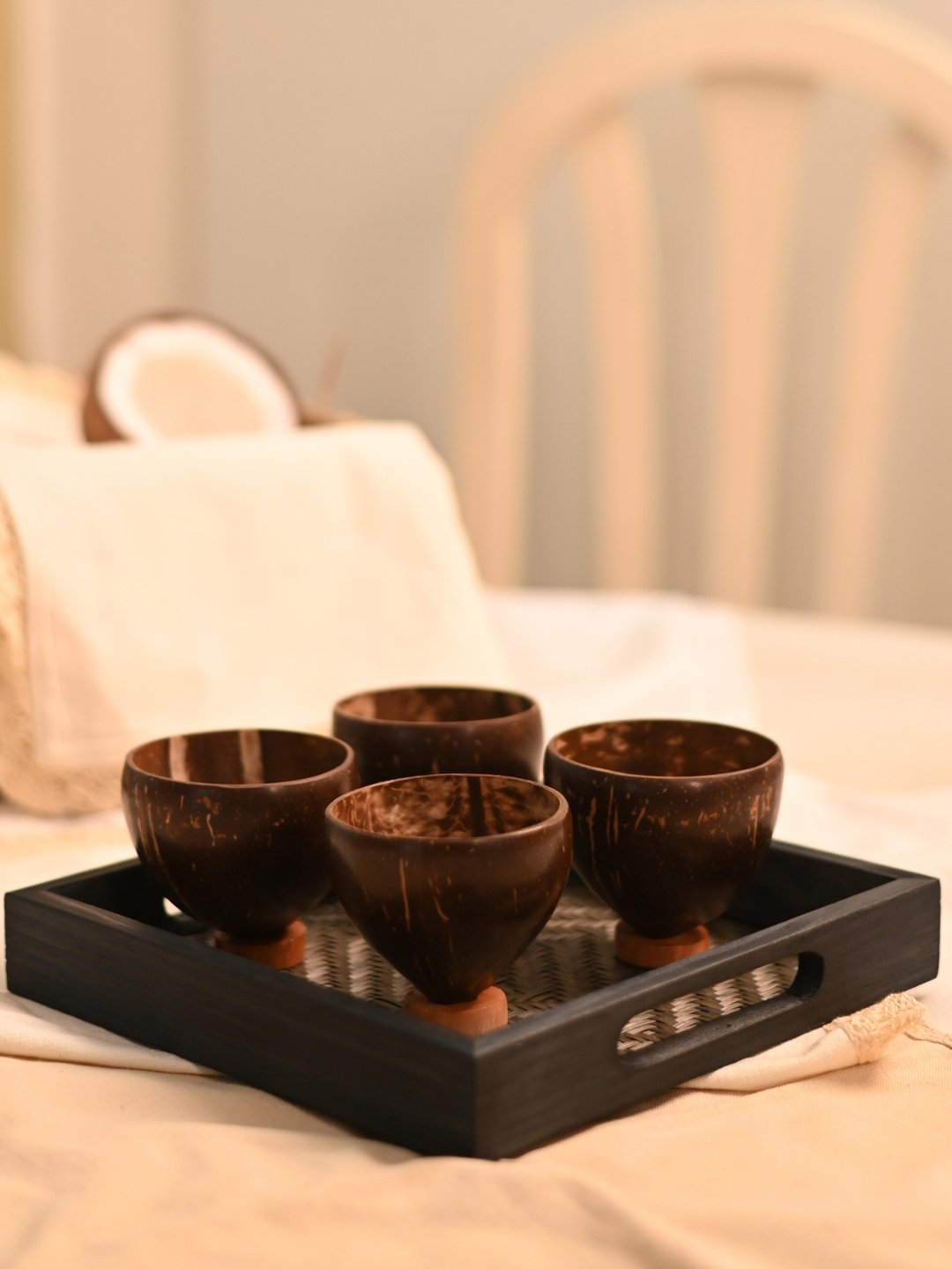 Handmade Coco Glasses with Tray (Set of 4 or 6) - Kadam Haat